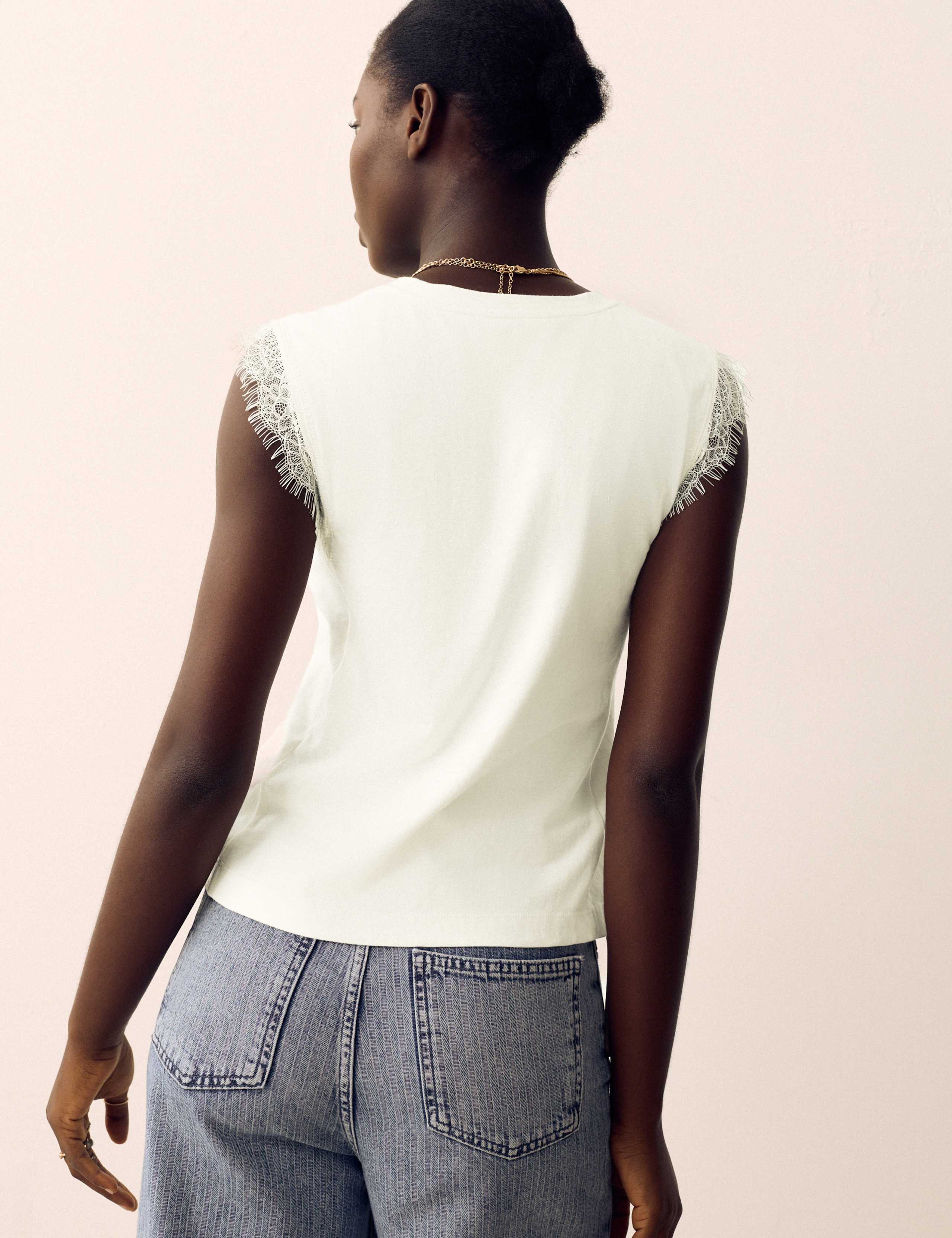Cotton Rich Lace Trim Tank Top With Linen 4 of 5
