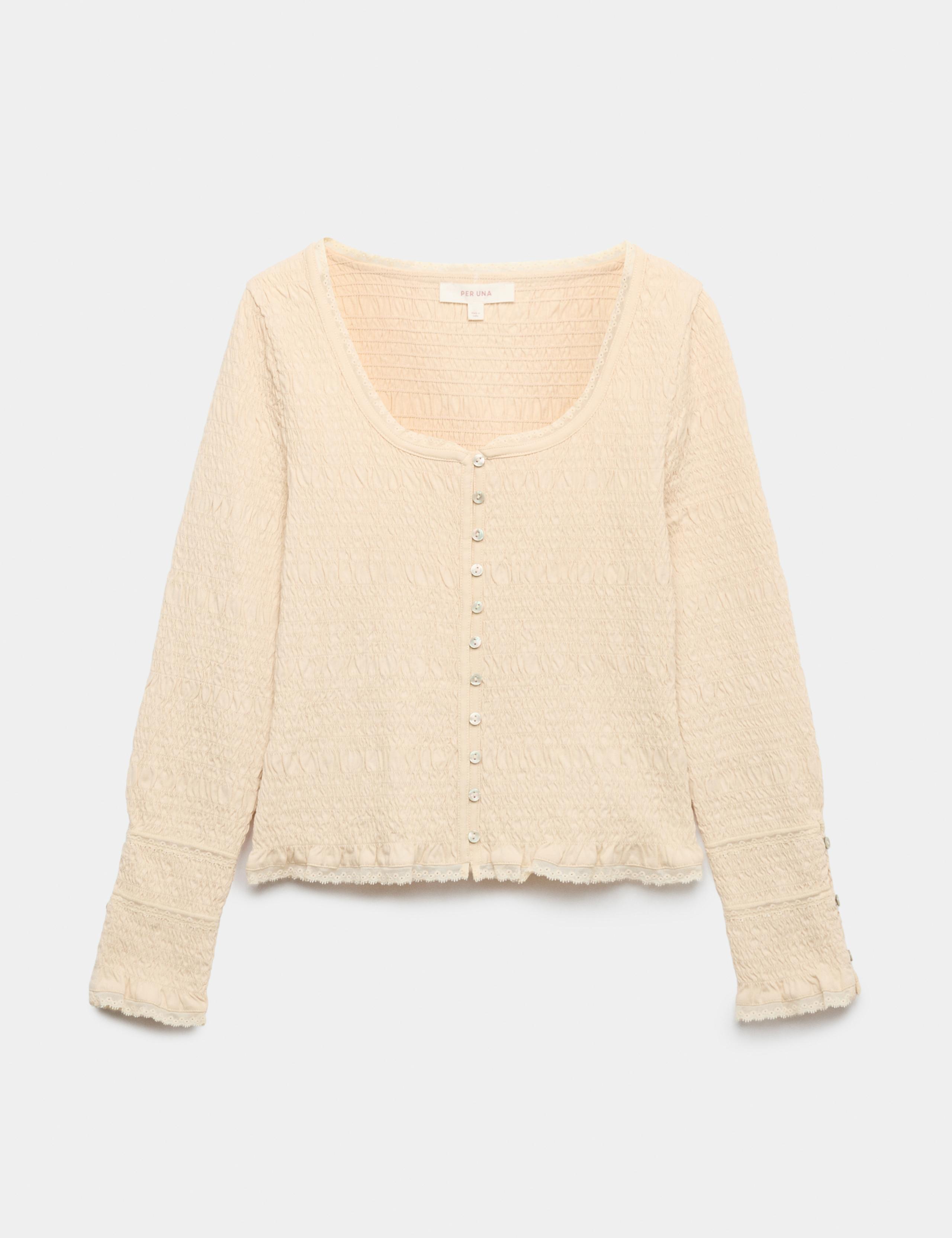 Pure Cotton Shirred Scoop Neck Top 2 of 6