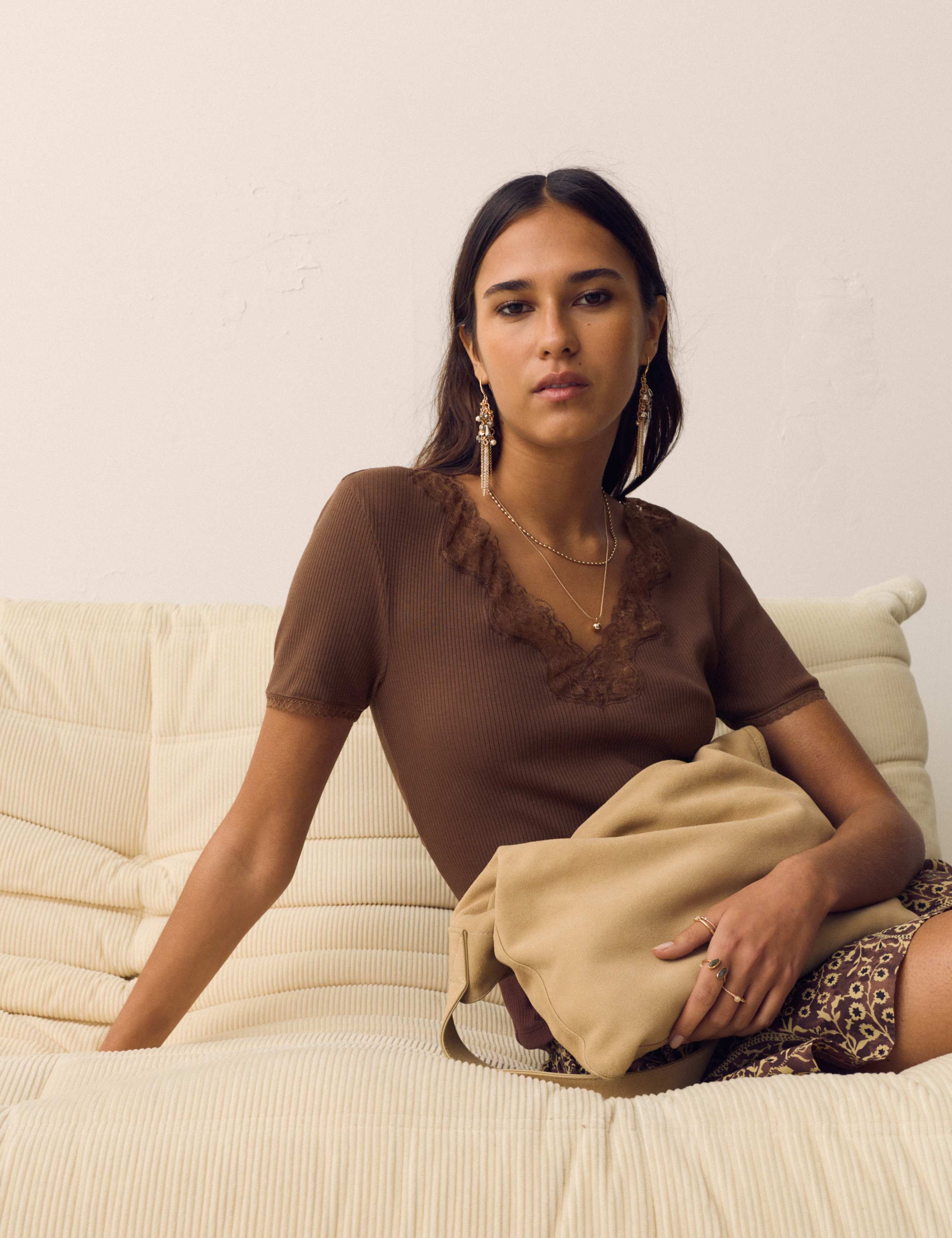 Lace Insert V-Neck Short Sleeve T-Shirt 5 of 6