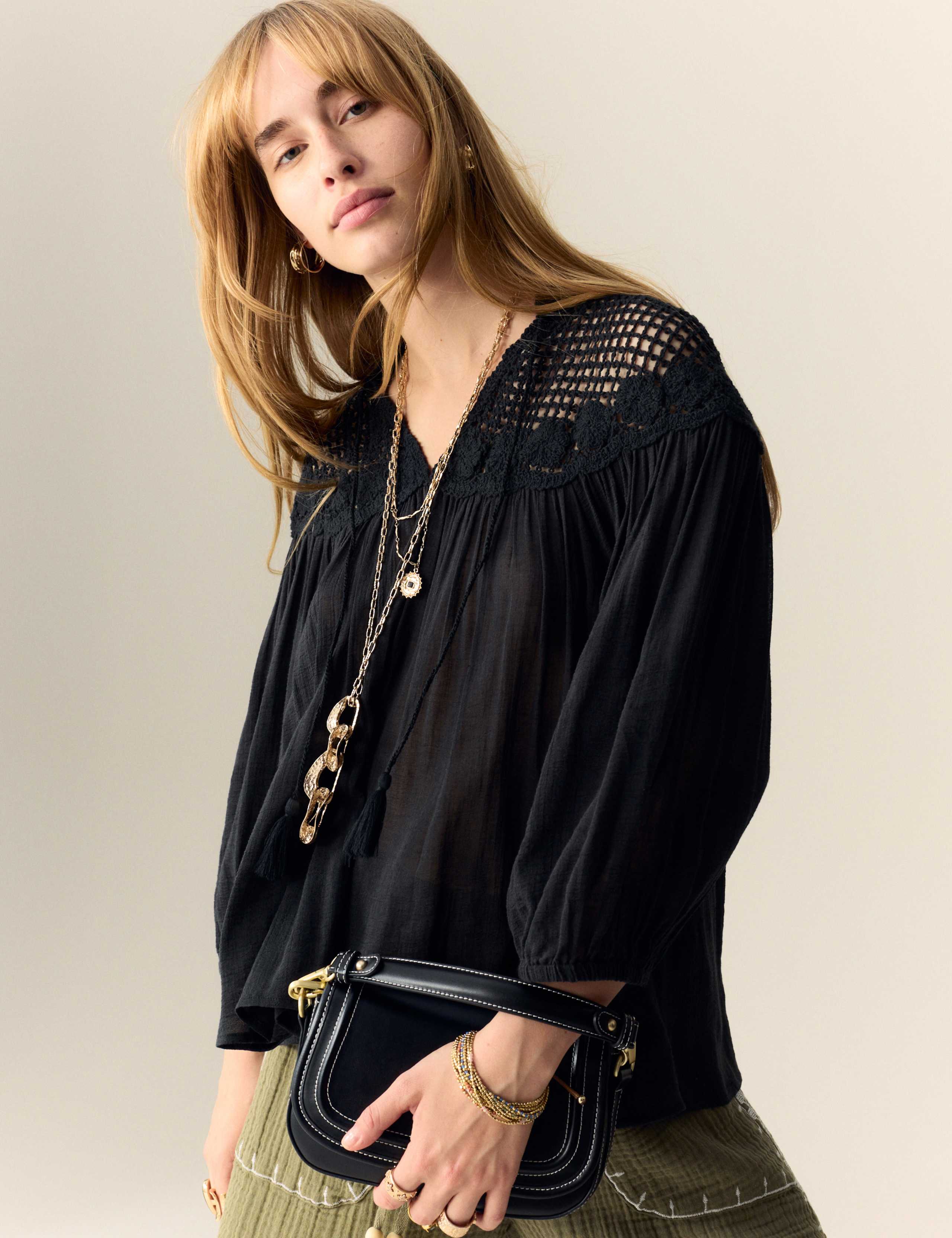 Cotton Rich Tie Front Blouse 1 of 5