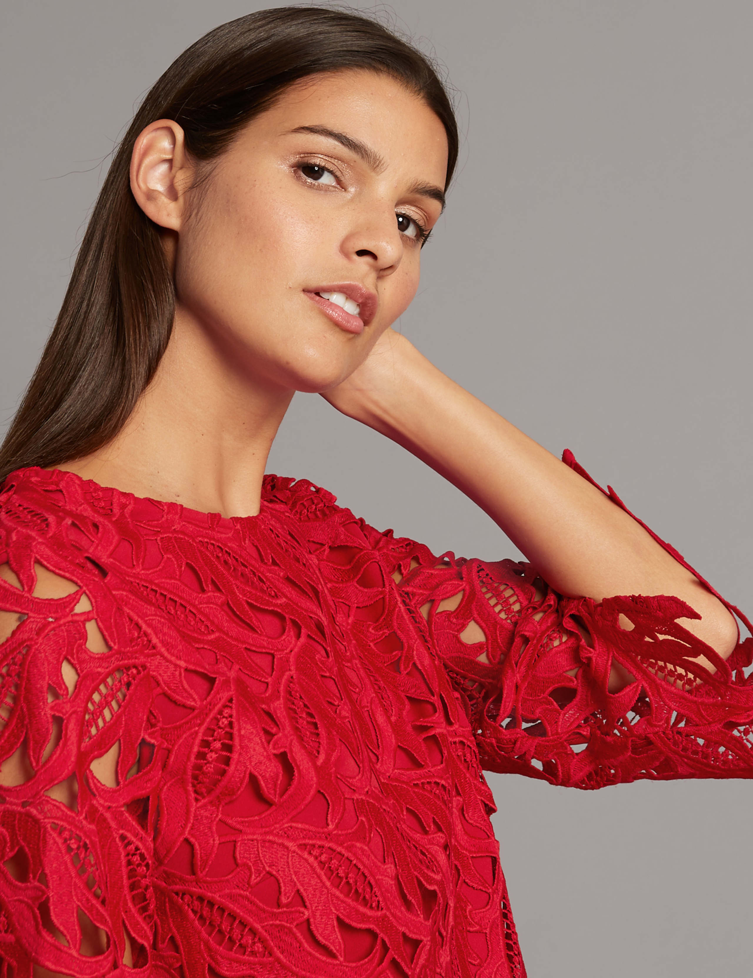 Lace Round Neck 3/4 Sleeve Shell Top 5 of 5