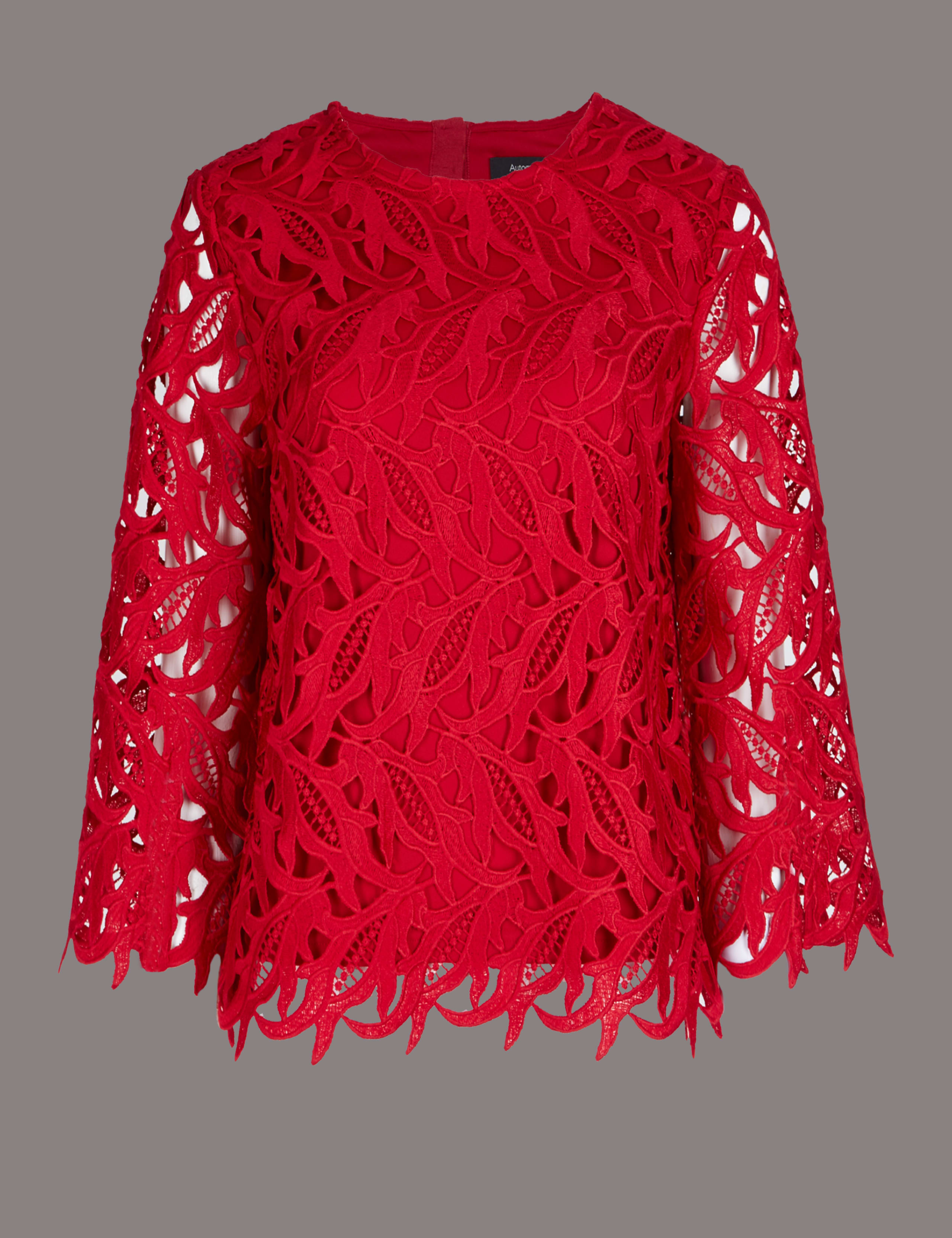 Lace Round Neck 3/4 Sleeve Shell Top 2 of 5