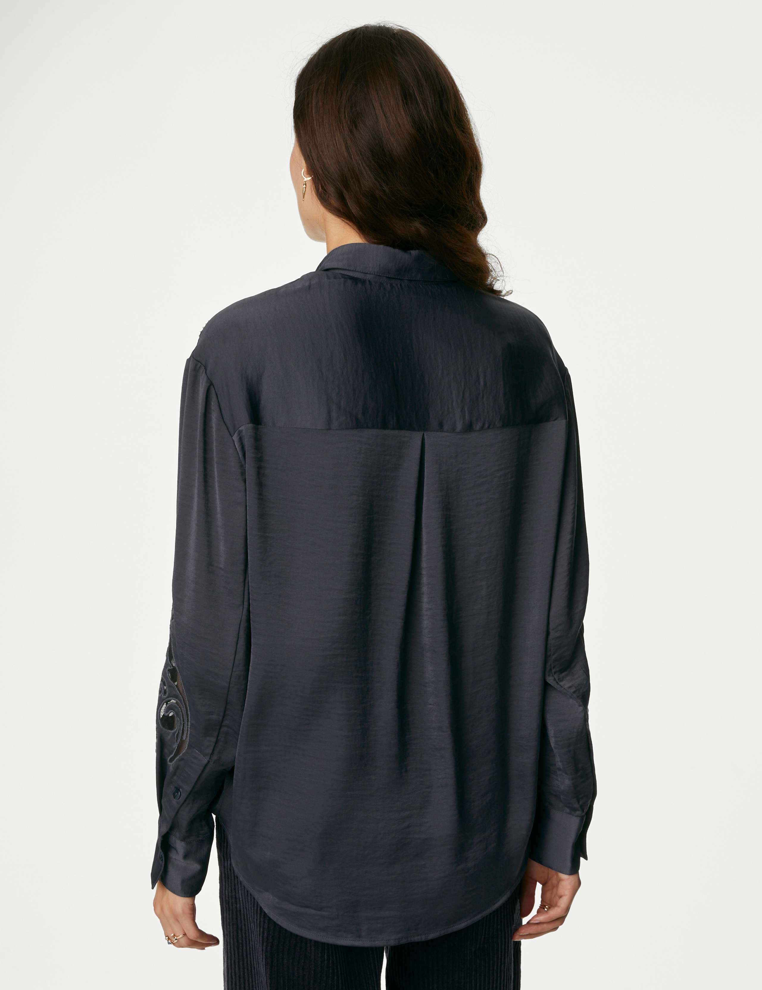 Satin Beaded Collared Cutwork Detail Shirt 5 of 6