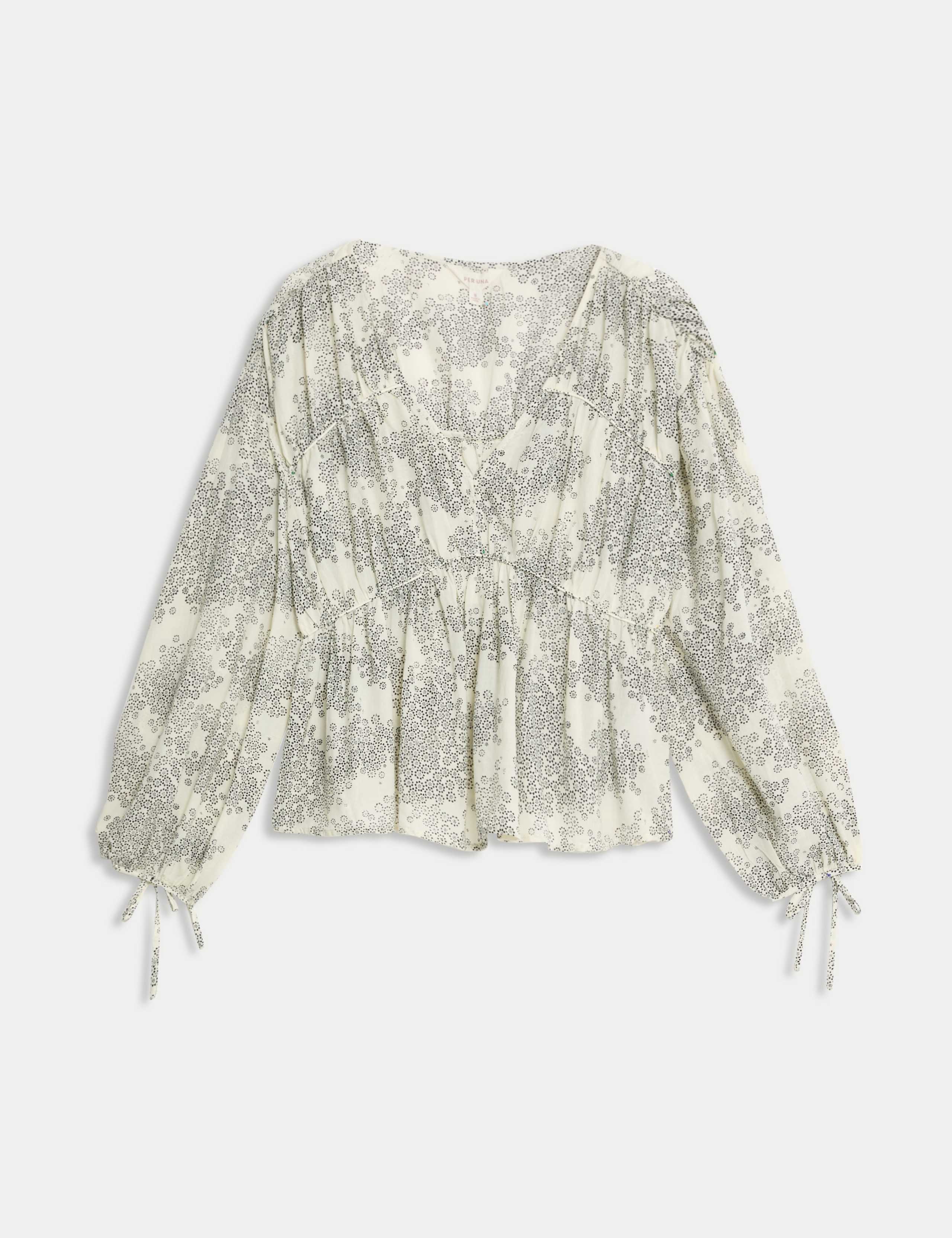 Cotton Rich Printed V-Neck Seam Detail Blouse 2 of 4
