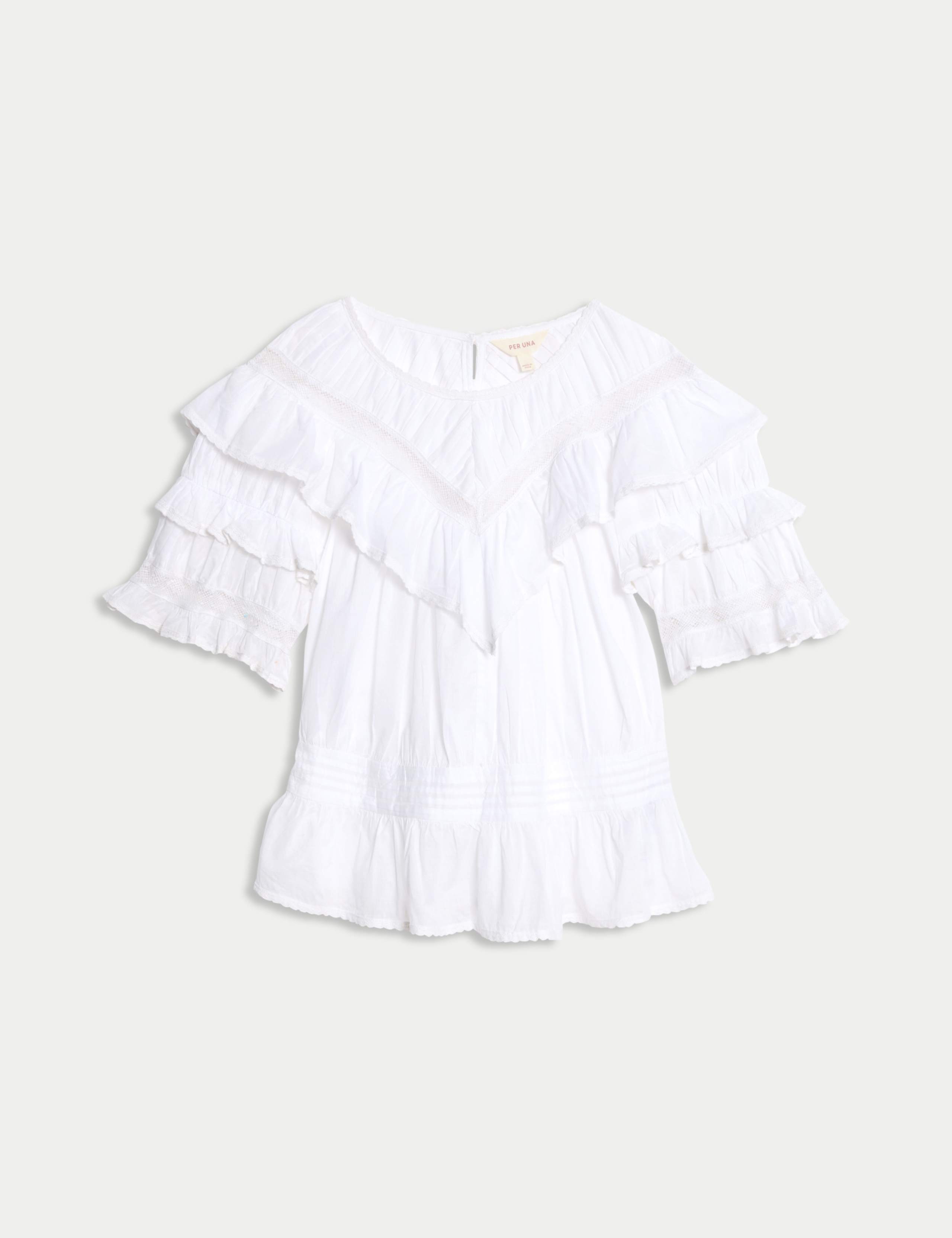 Pure Cotton Round Neck Ruffle Blouse 2 of 6