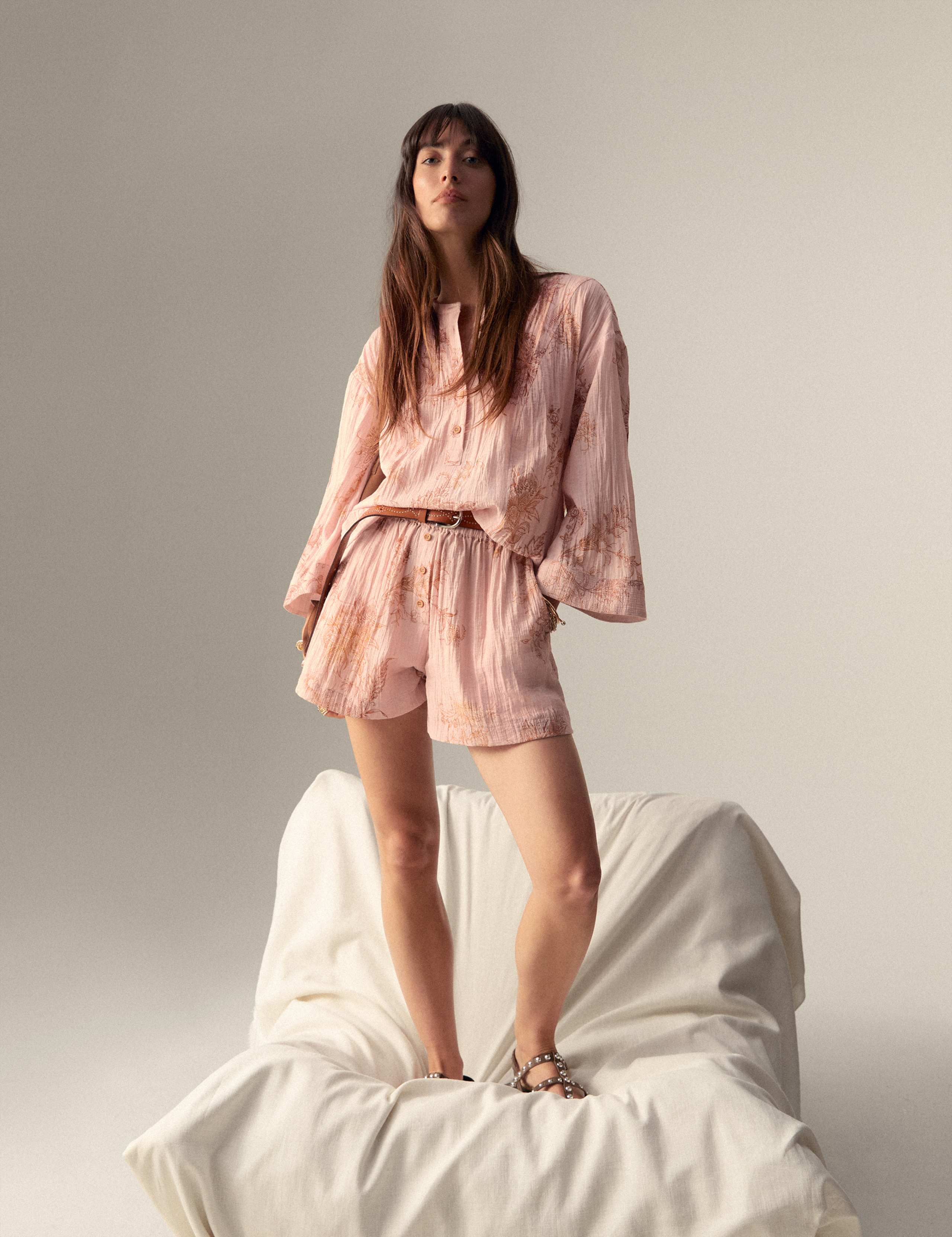 Printed Crew Neck Oversized Popover Blouse 1 of 5