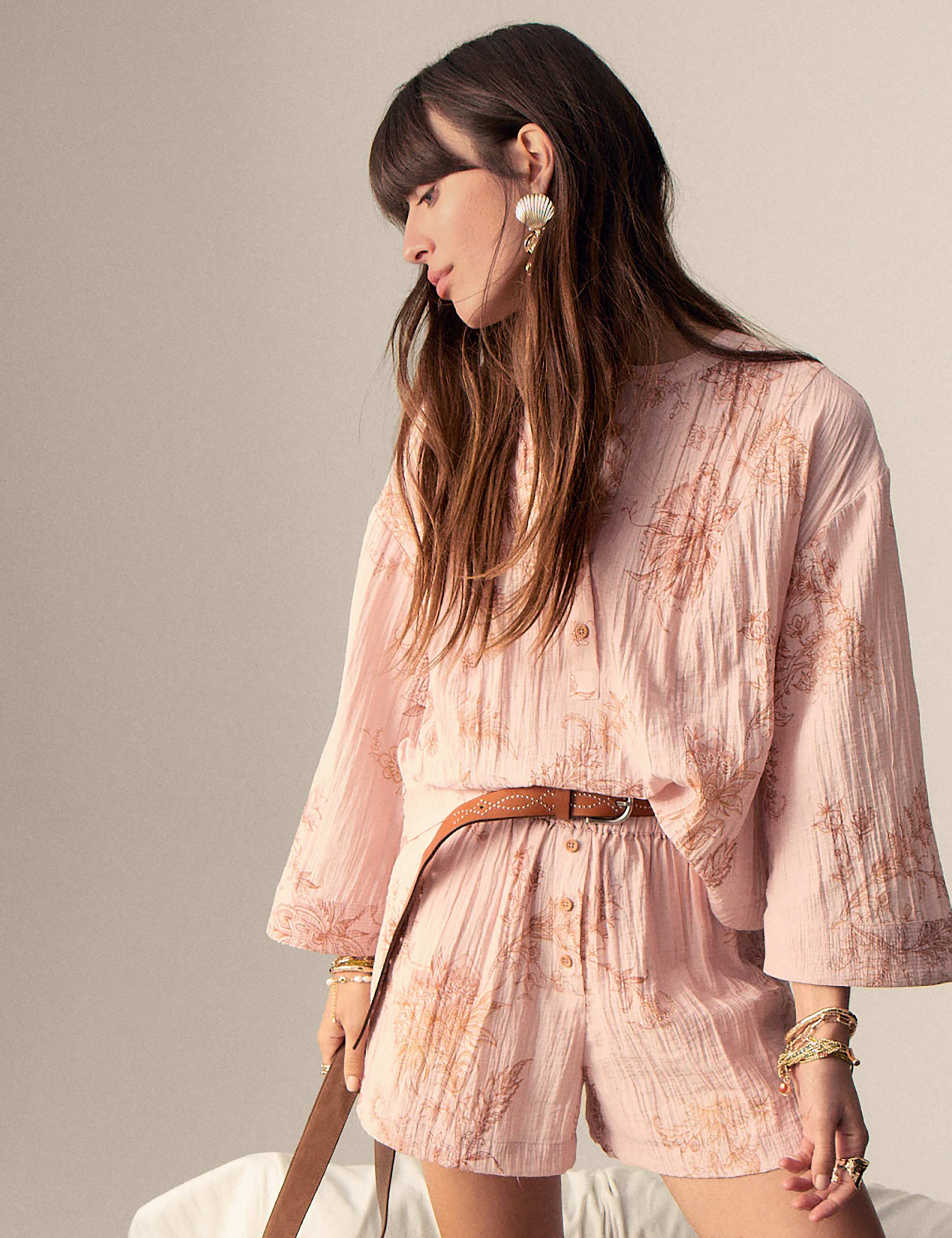 Printed Crew Neck Oversized Popover Blouse 3 of 5