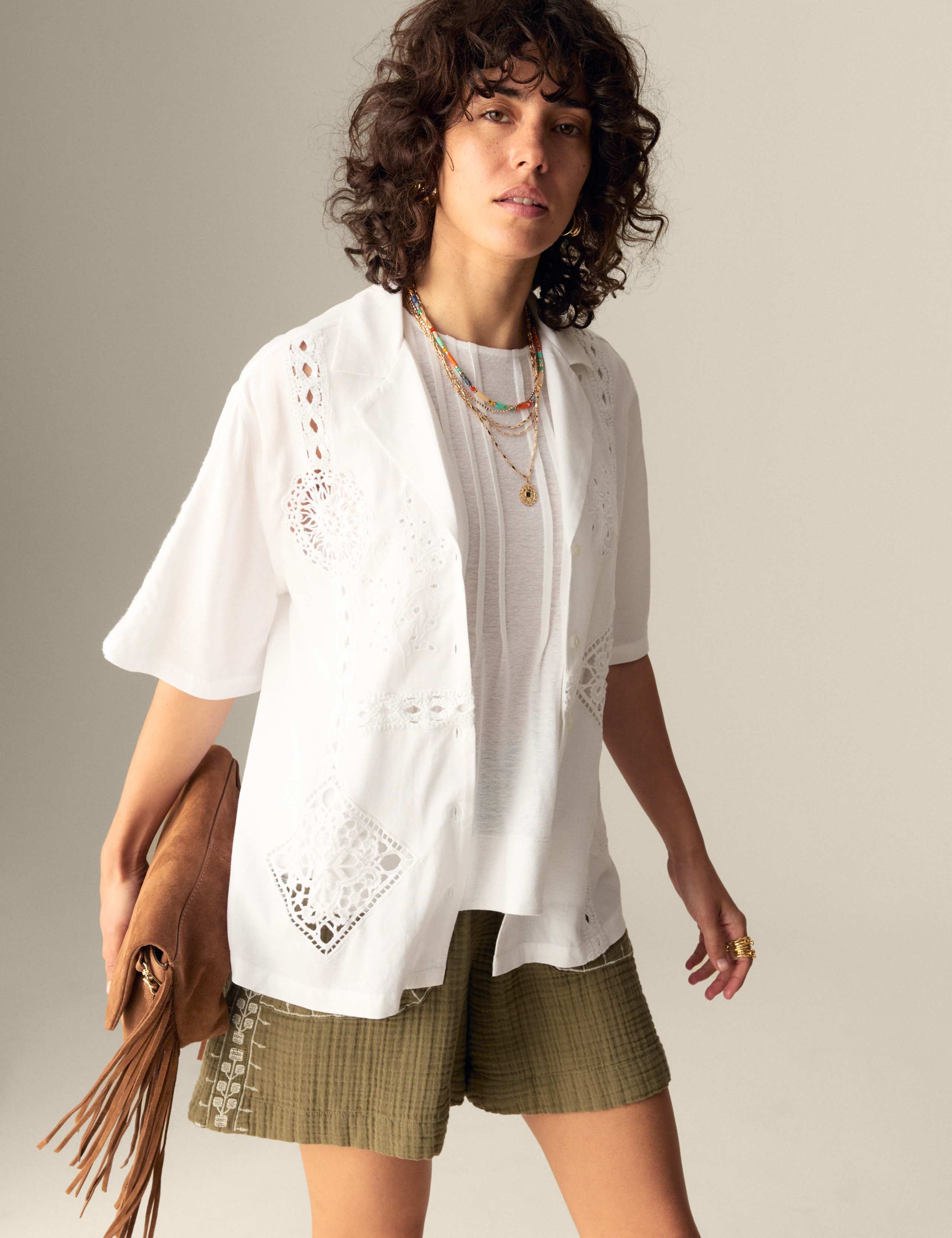 Emroidered Collared Relaxed Shirt with Linen 4 of 6