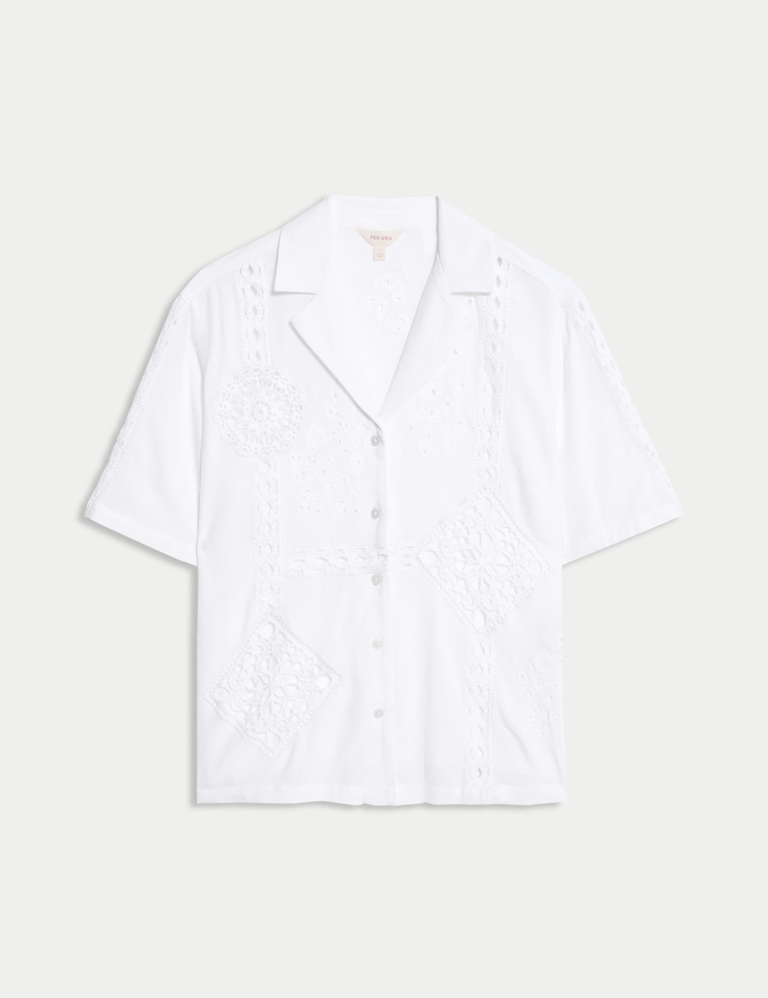 Emroidered Collared Relaxed Shirt with Linen 2 of 6
