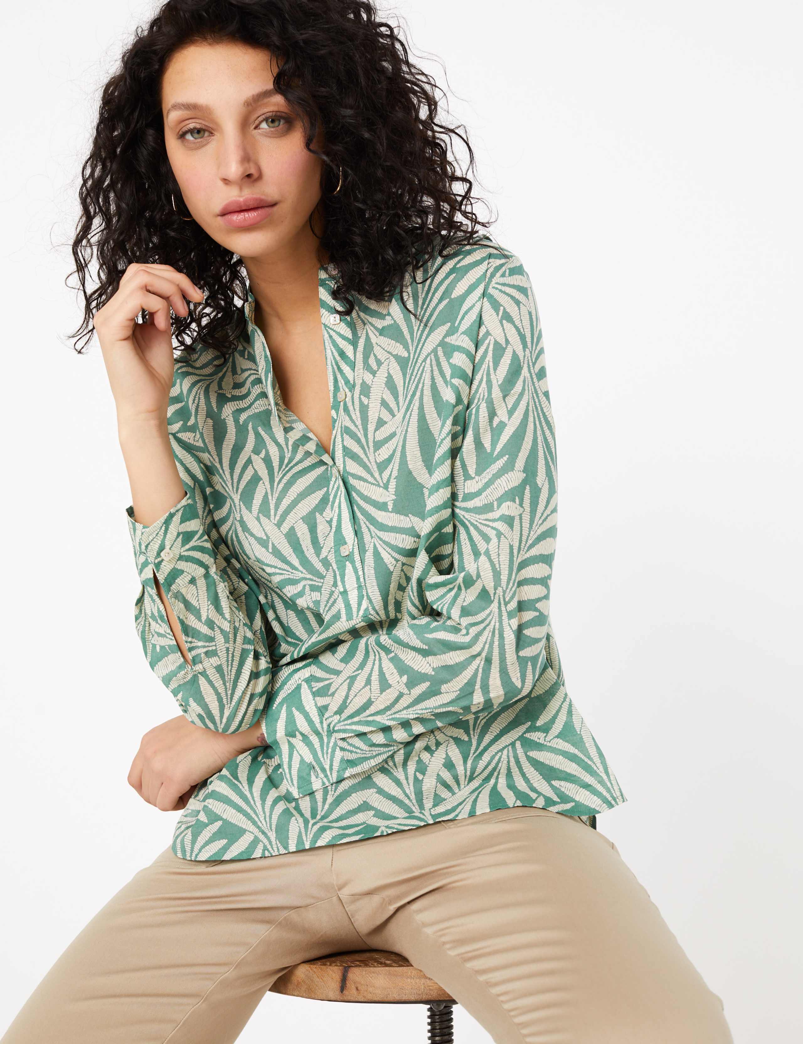 Pure Cotton Printed High Neck Blouse 1 of 4