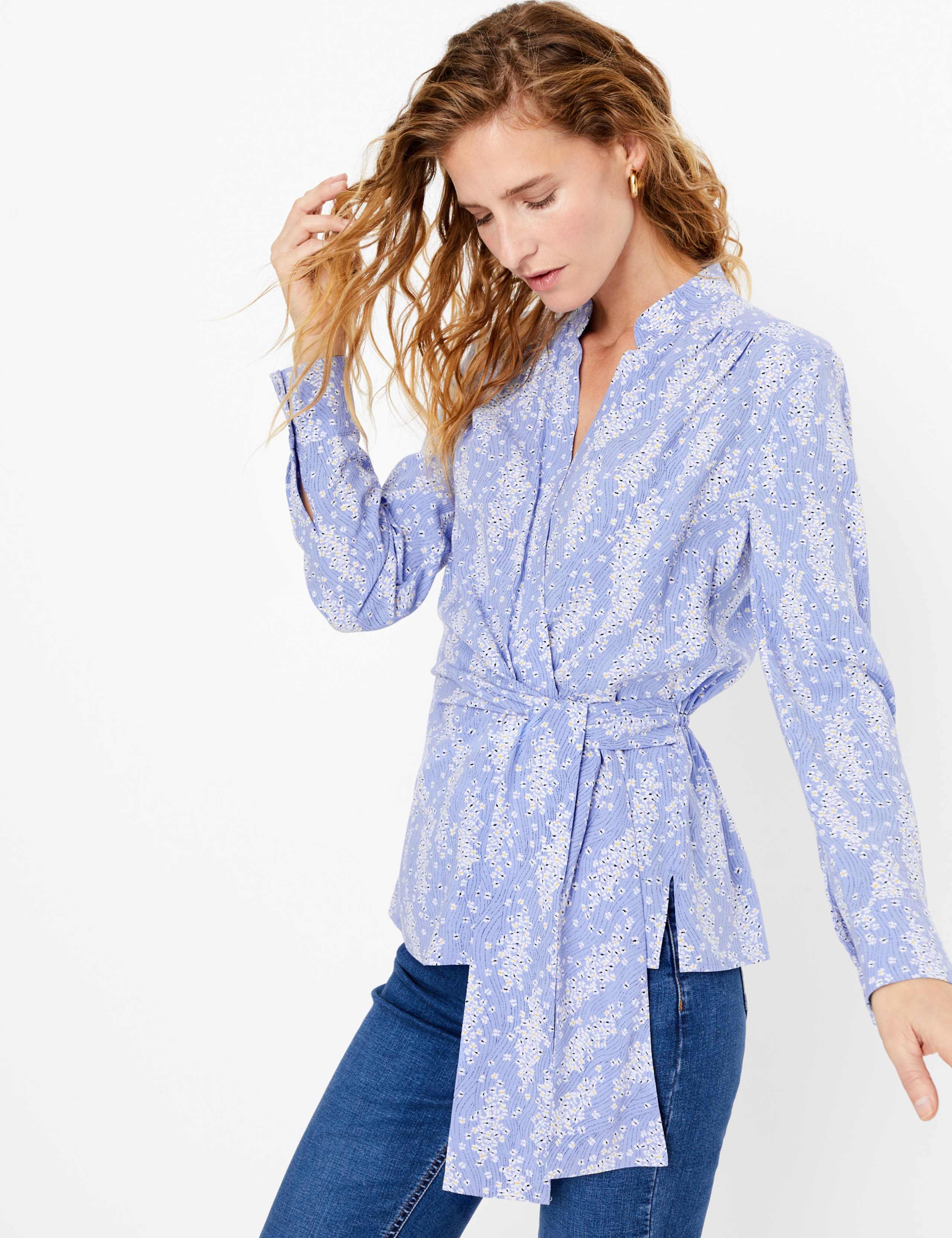 Printed V-Neck Wrap Blouse 1 of 5