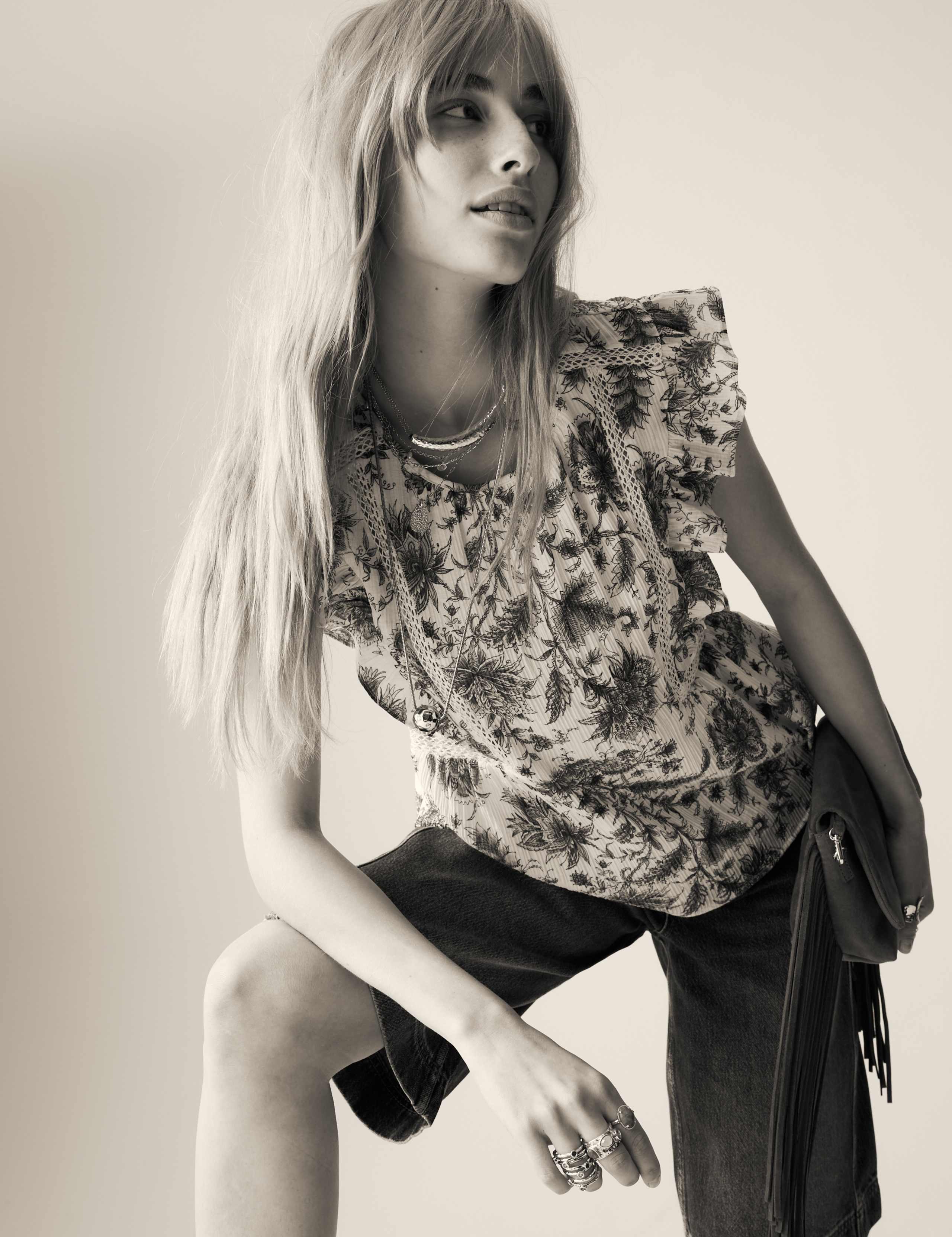 Printed Lace Insert Ruffle Top 4 of 5