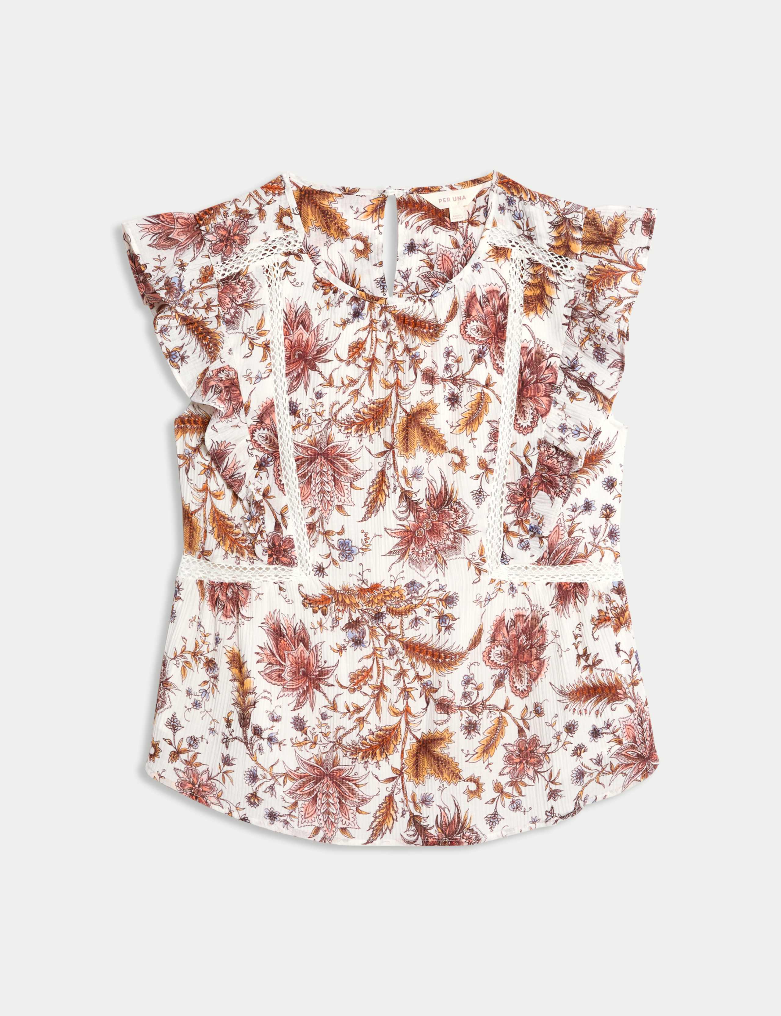 Printed Lace Insert Ruffle Top 2 of 5
