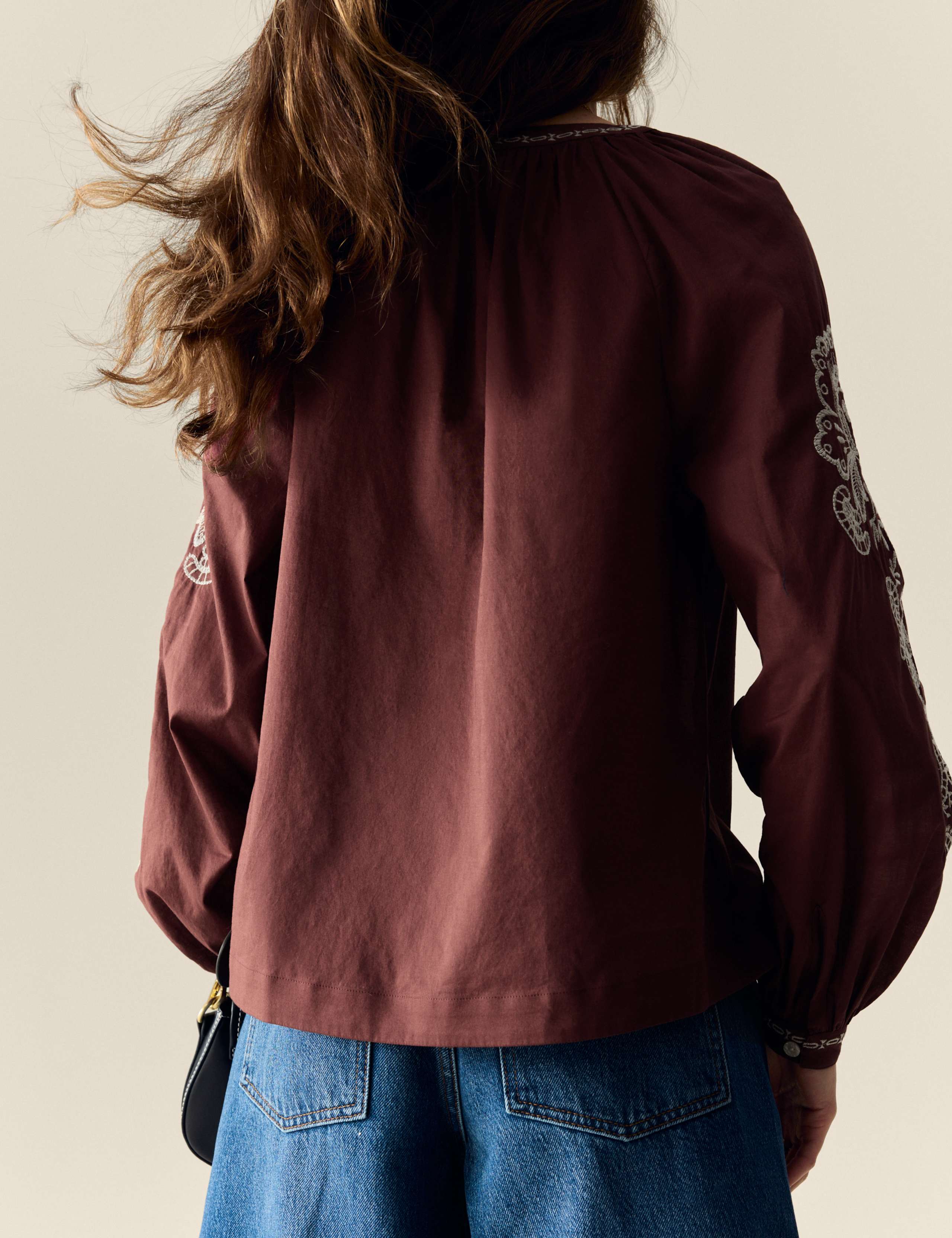 Pure Cotton Embroidered Tie Neck Oversized Blouse 6 of 6