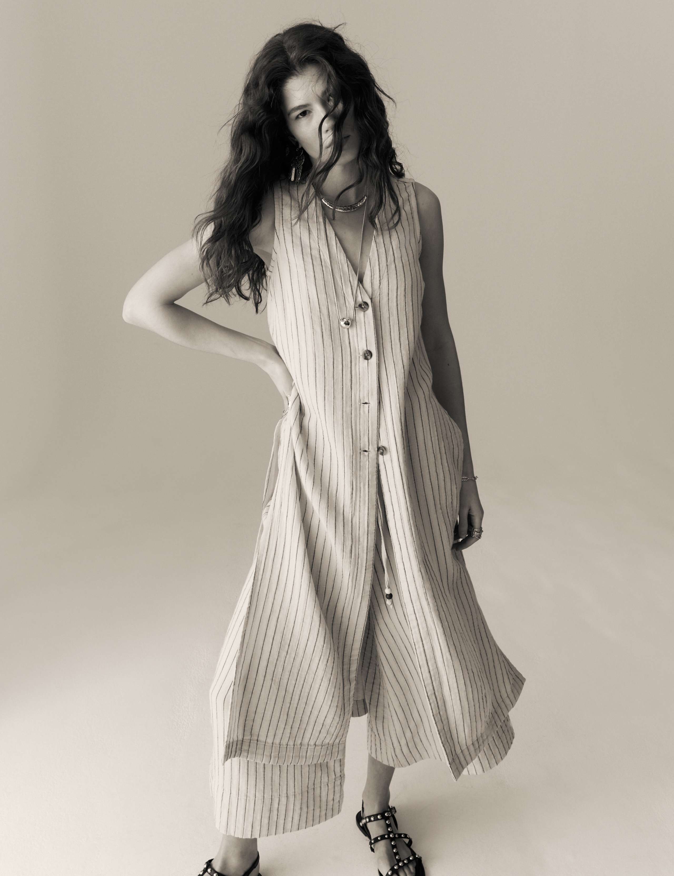 Striped Longline Waistcoat With Linen 5 of 5