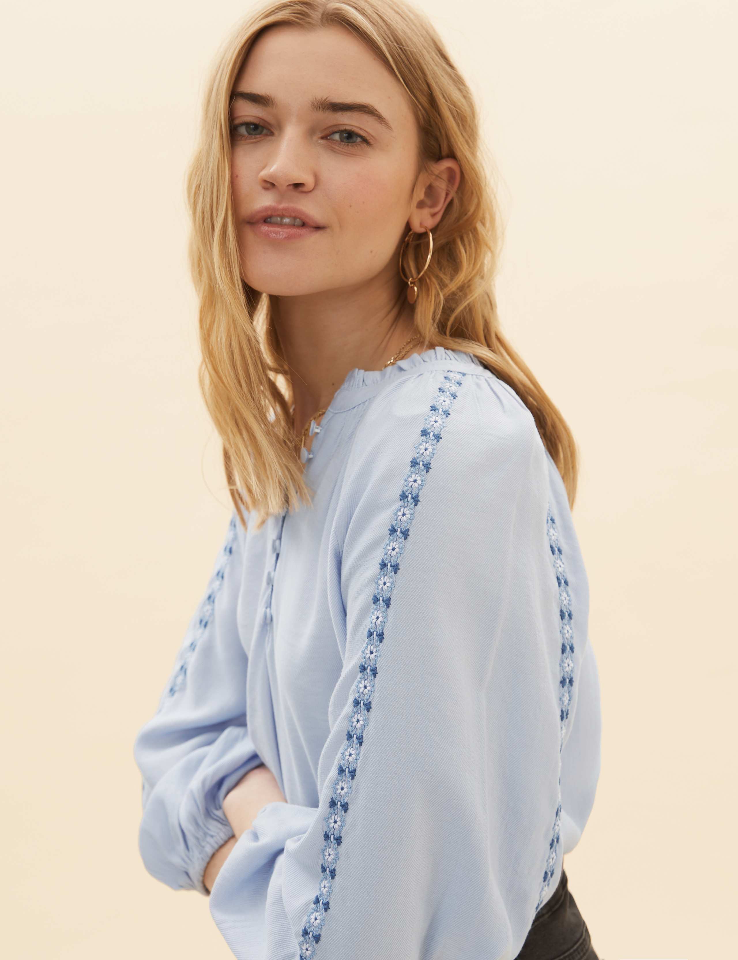 Embroidered Relaxed Blouson Sleeve Blouse 5 of 6