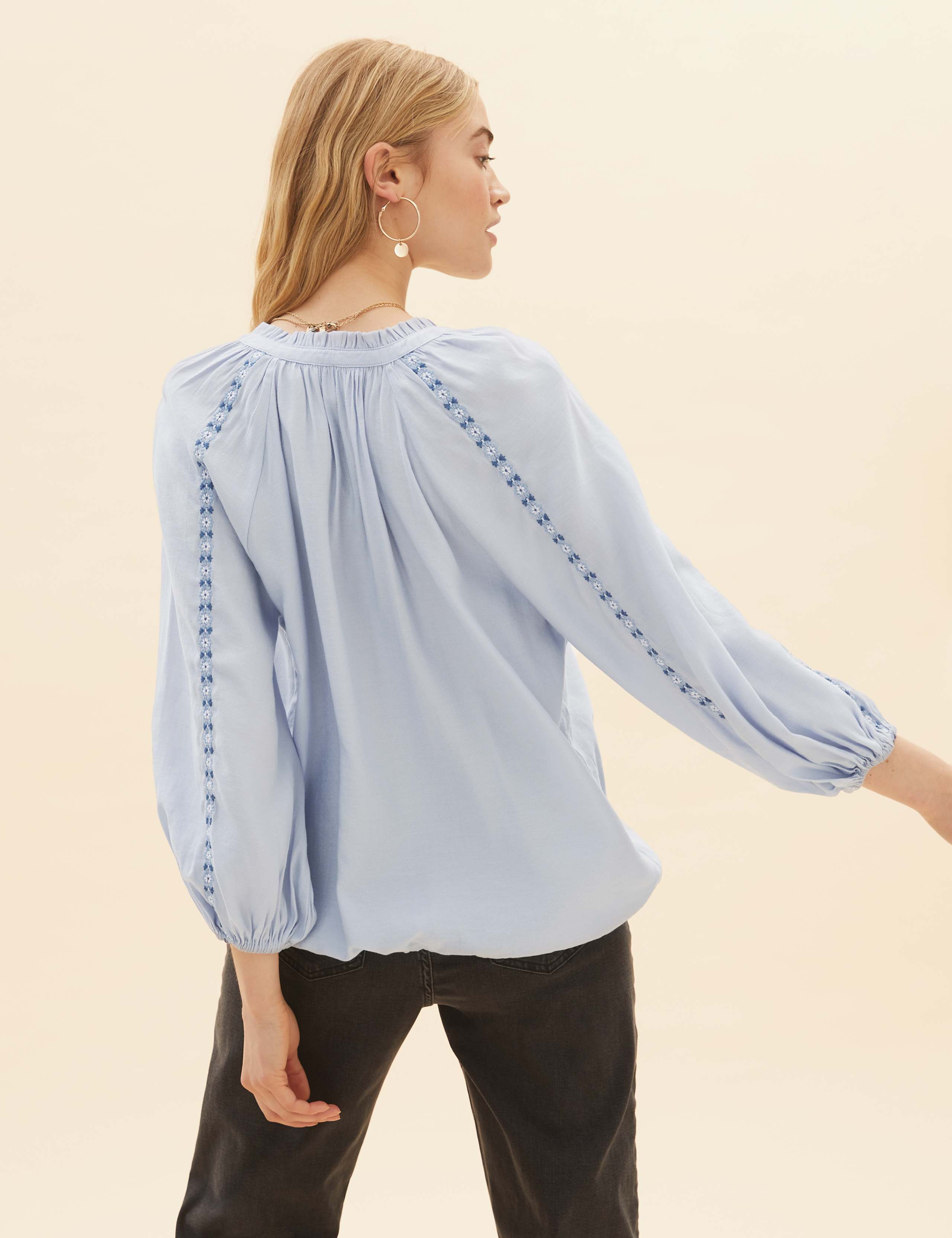 Embroidered Relaxed Blouson Sleeve Blouse 6 of 6