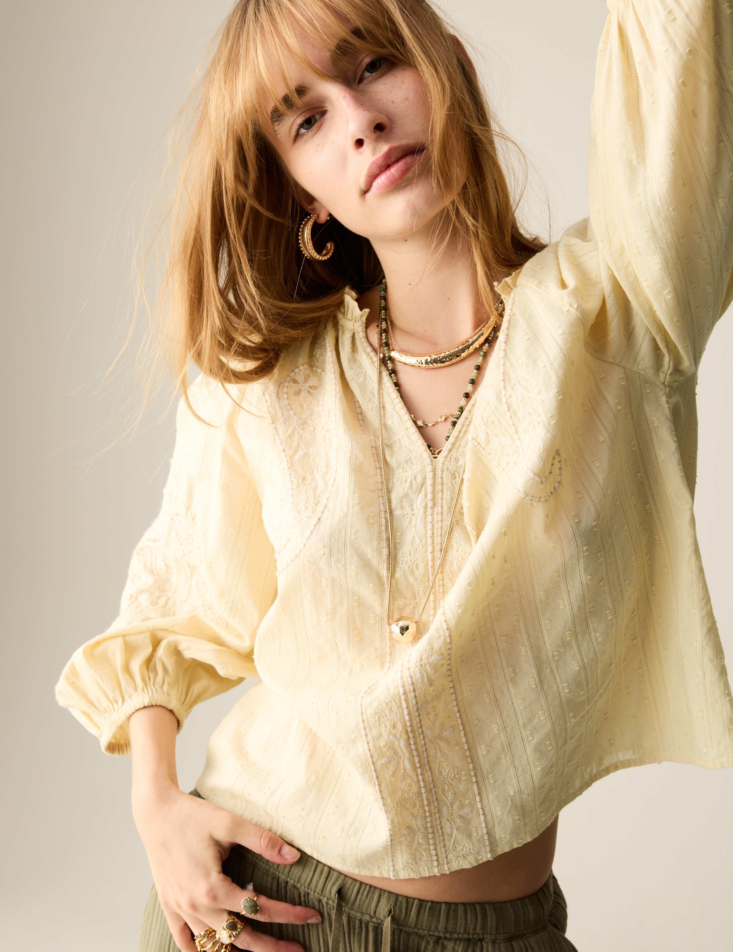Pure Cotton Embroidered Popover Blouse 4 of 6