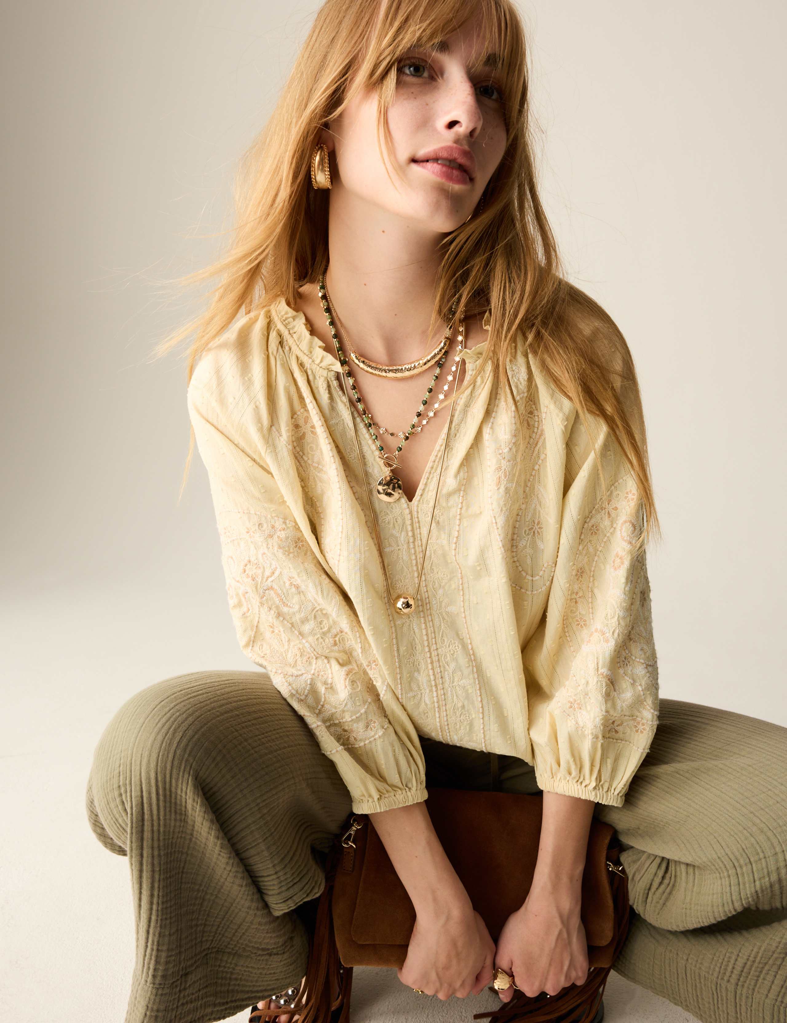 Pure Cotton Embroidered Popover Blouse 6 of 6