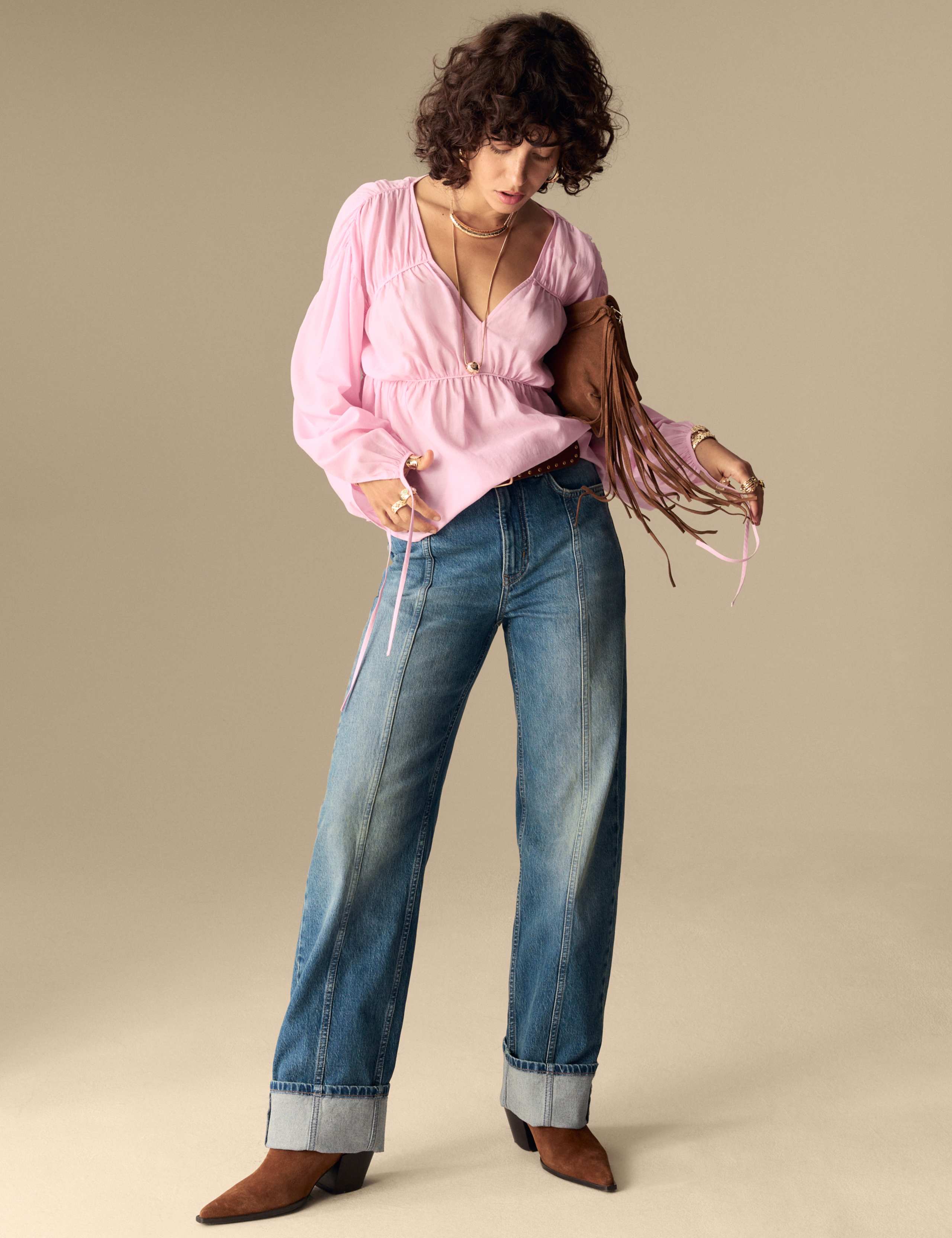 Cotton Rich V-Neck Seam Detail Blouse 1 of 4