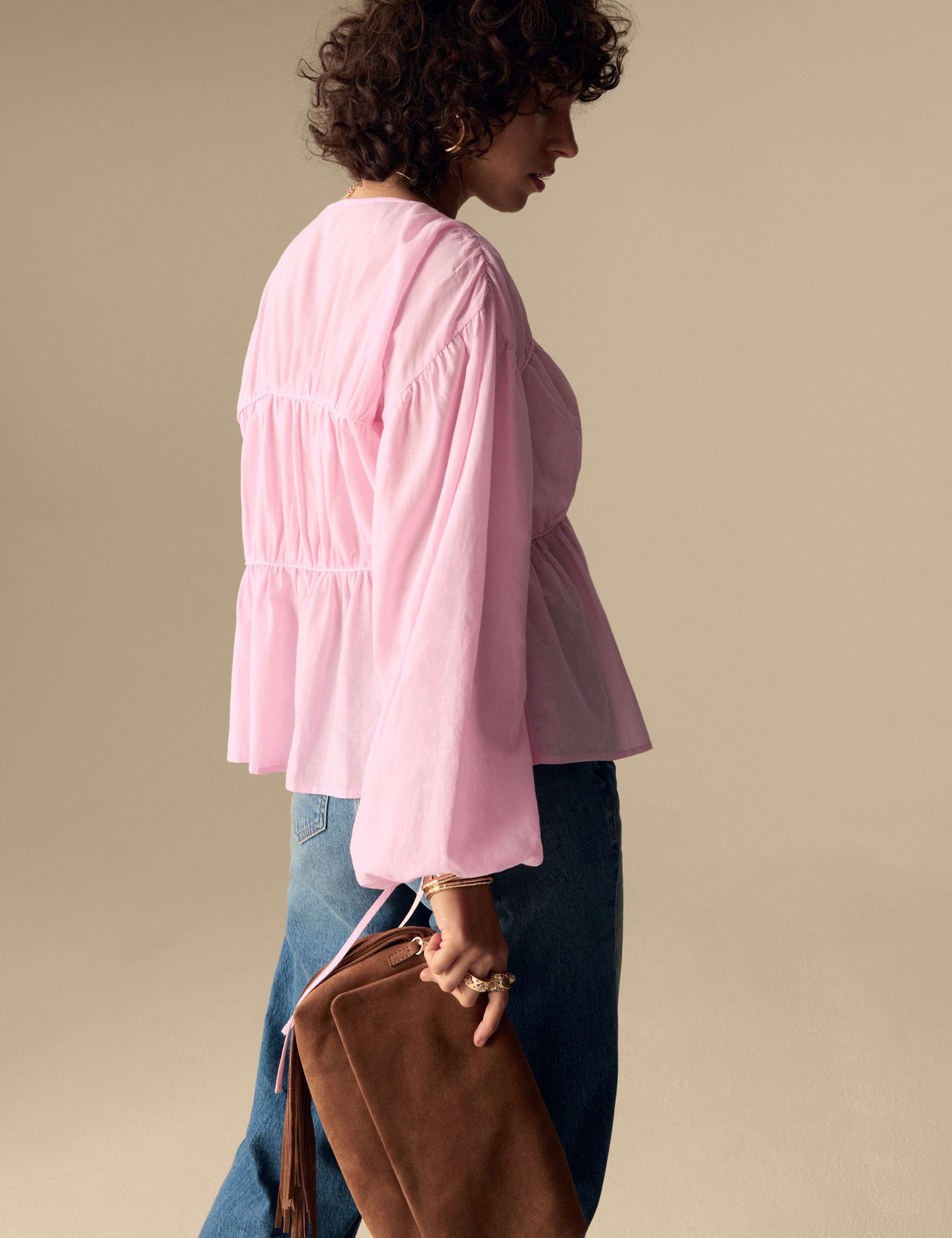 Cotton Rich V-Neck Seam Detail Blouse 4 of 4