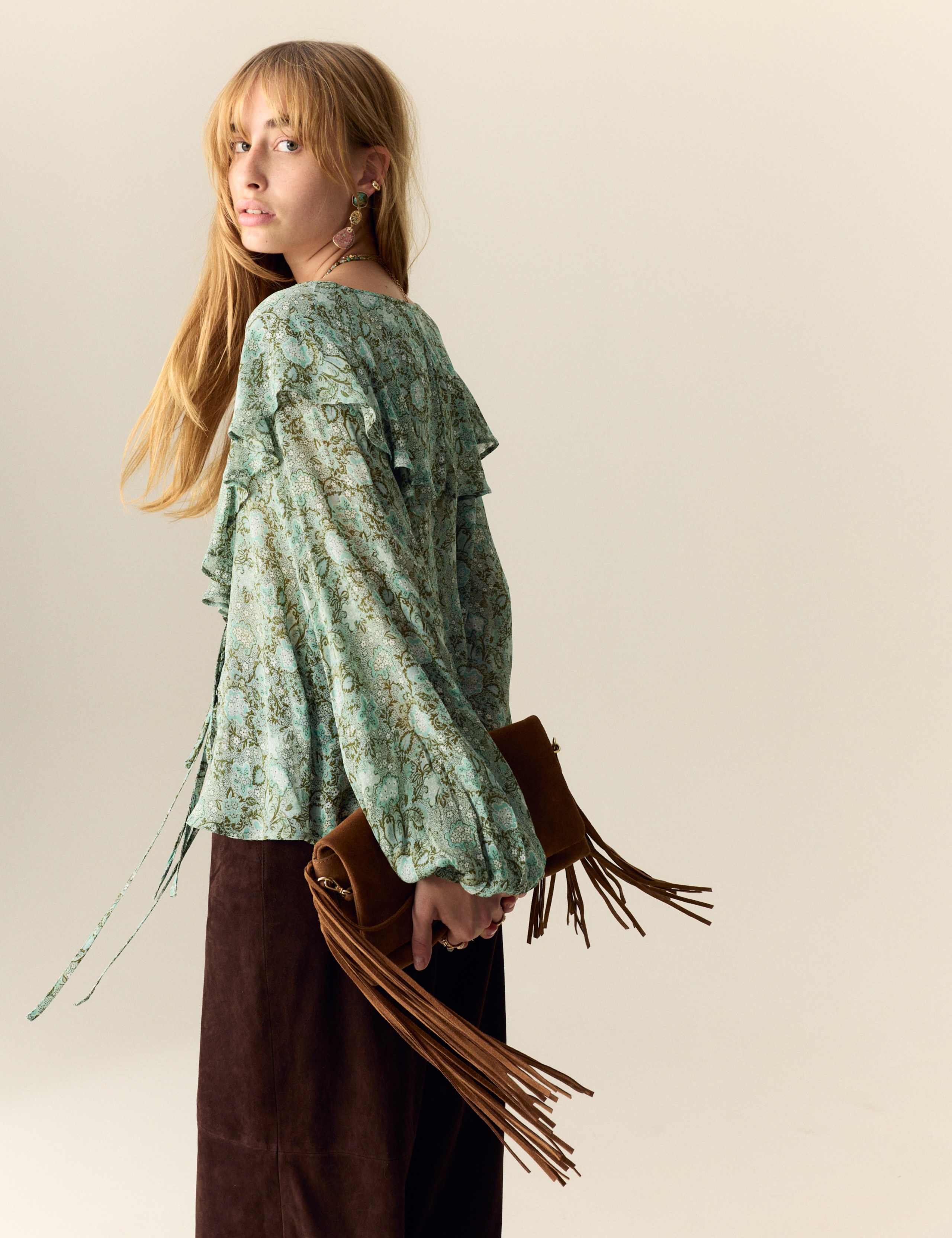 Printed Tie Neck Ruffle Blouse 5 of 5