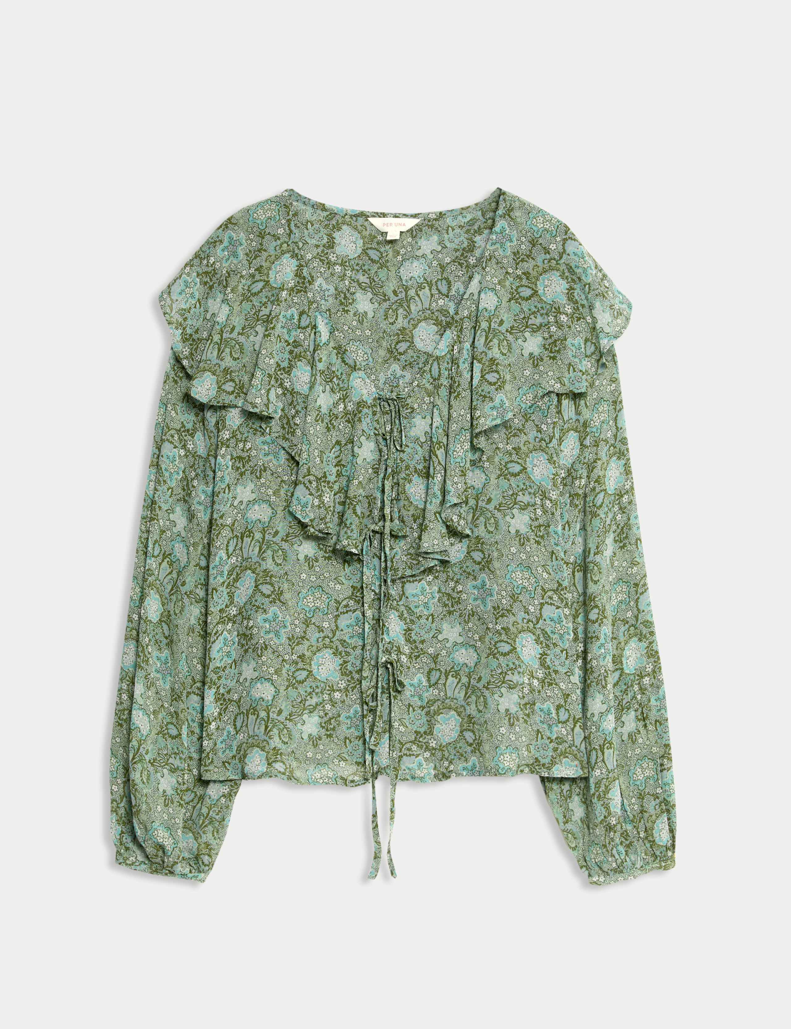 Printed Tie Neck Ruffle Blouse 2 of 5