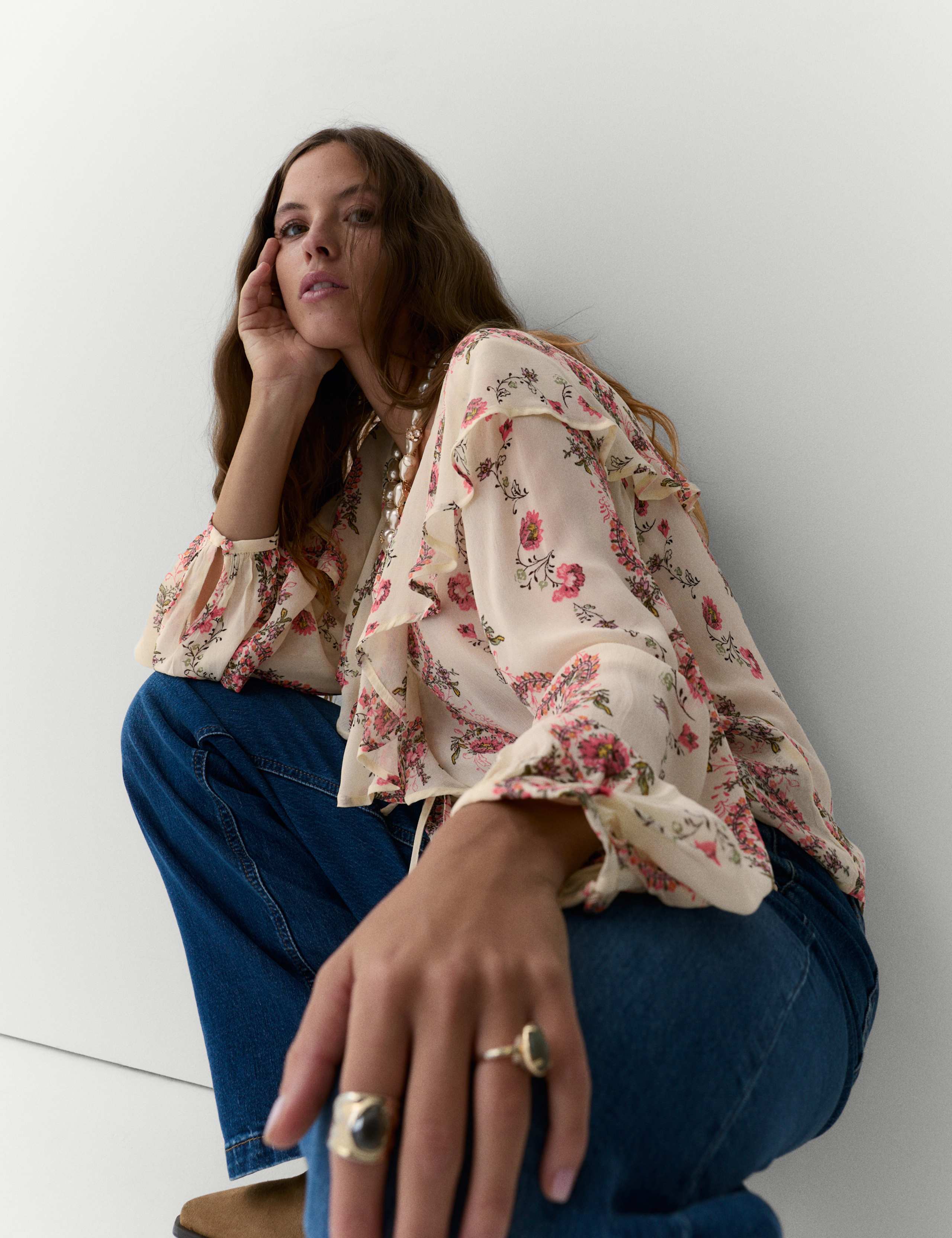 Printed Tie Neck Ruffle Blouse 4 of 5