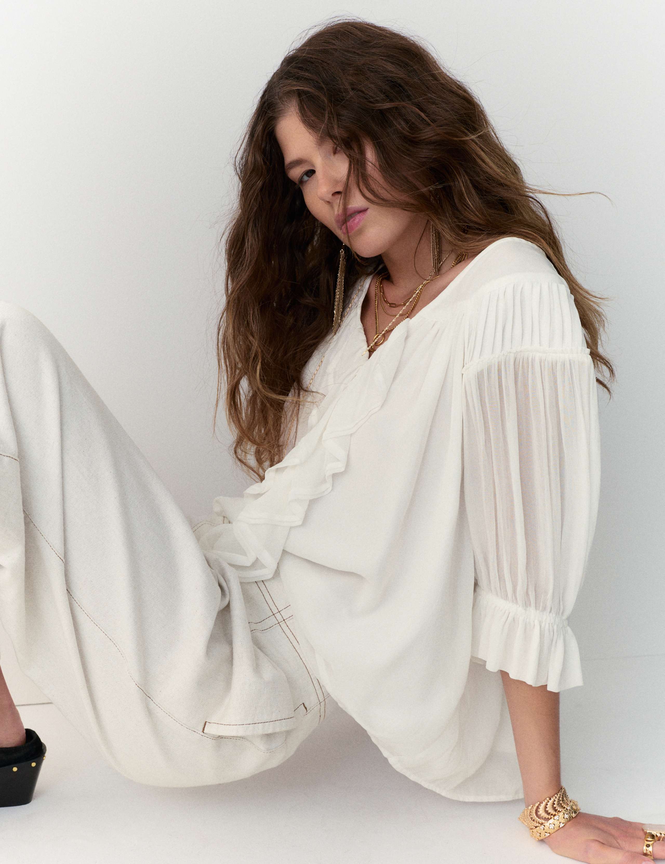 Ruffle V-Neck Poet Blouse 3 of 5