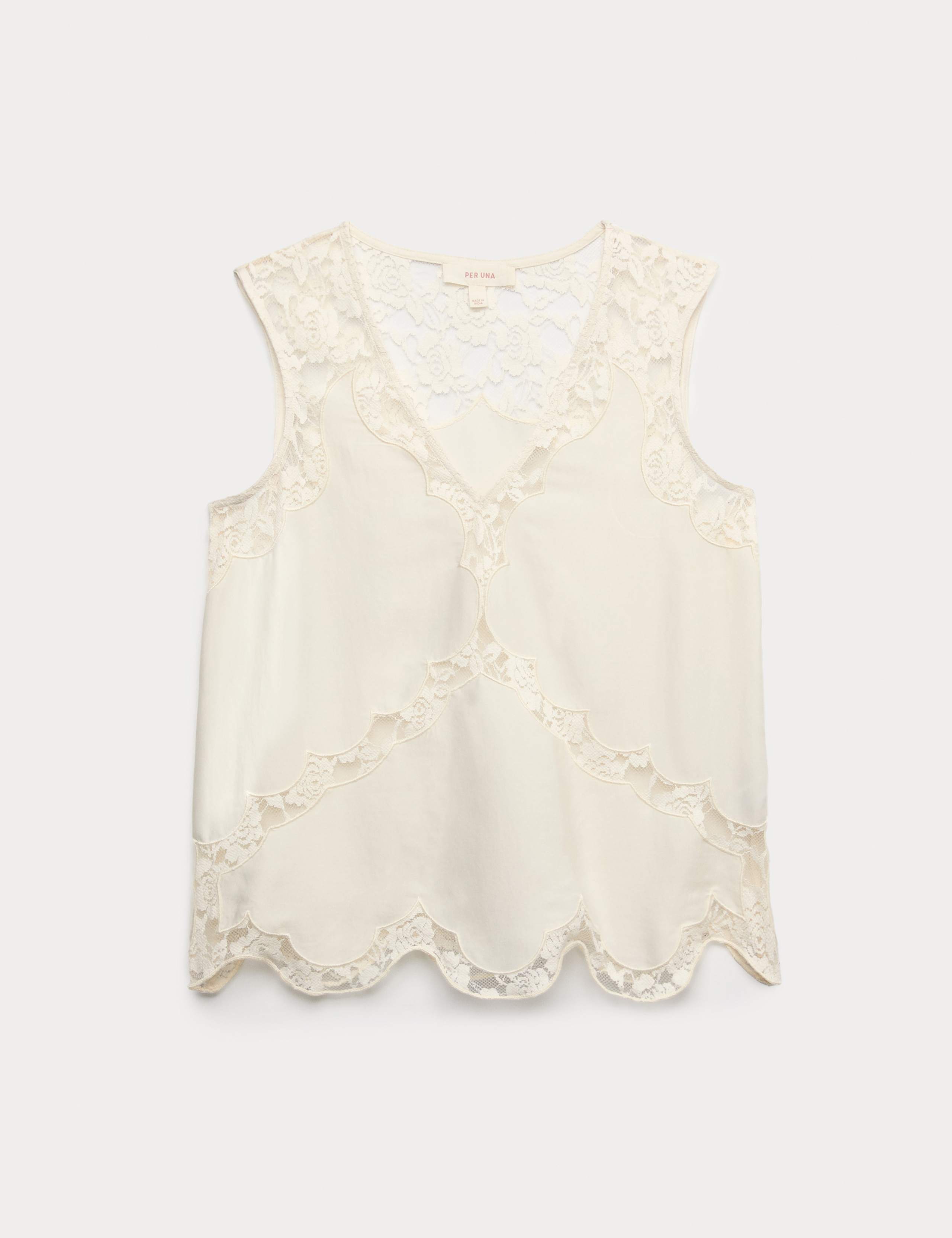 Satin Lace Scallop Trim Cami Top 2 of 5