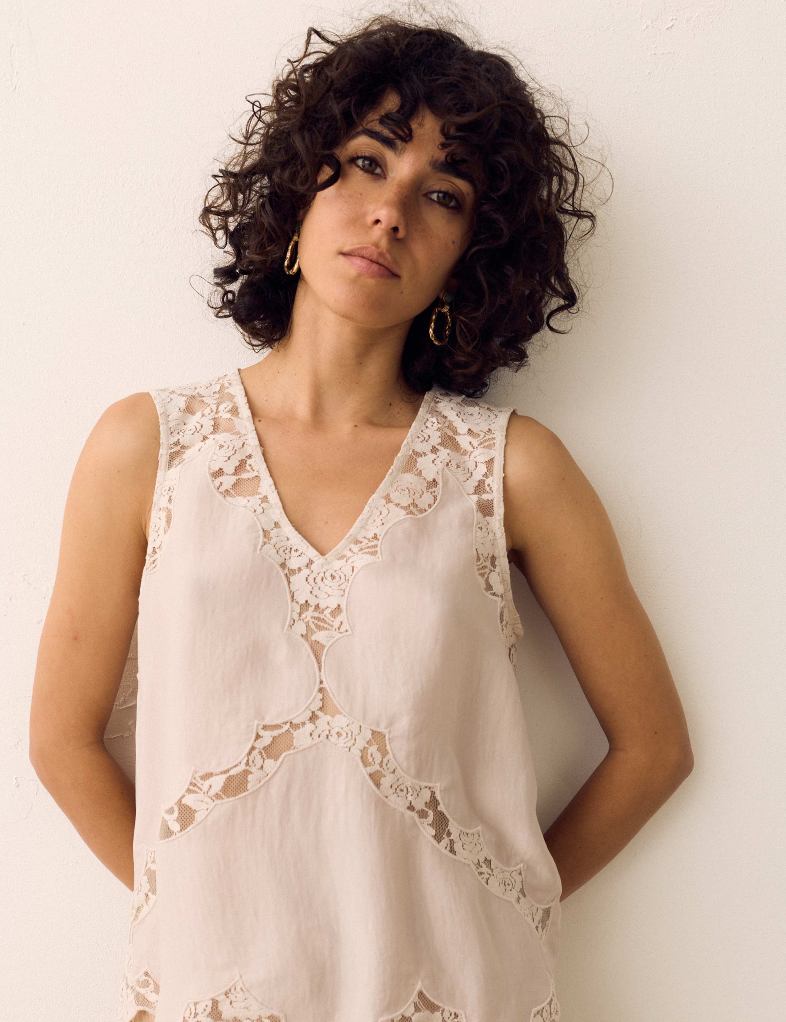 Satin Lace Scallop Trim Cami Top 6 of 6