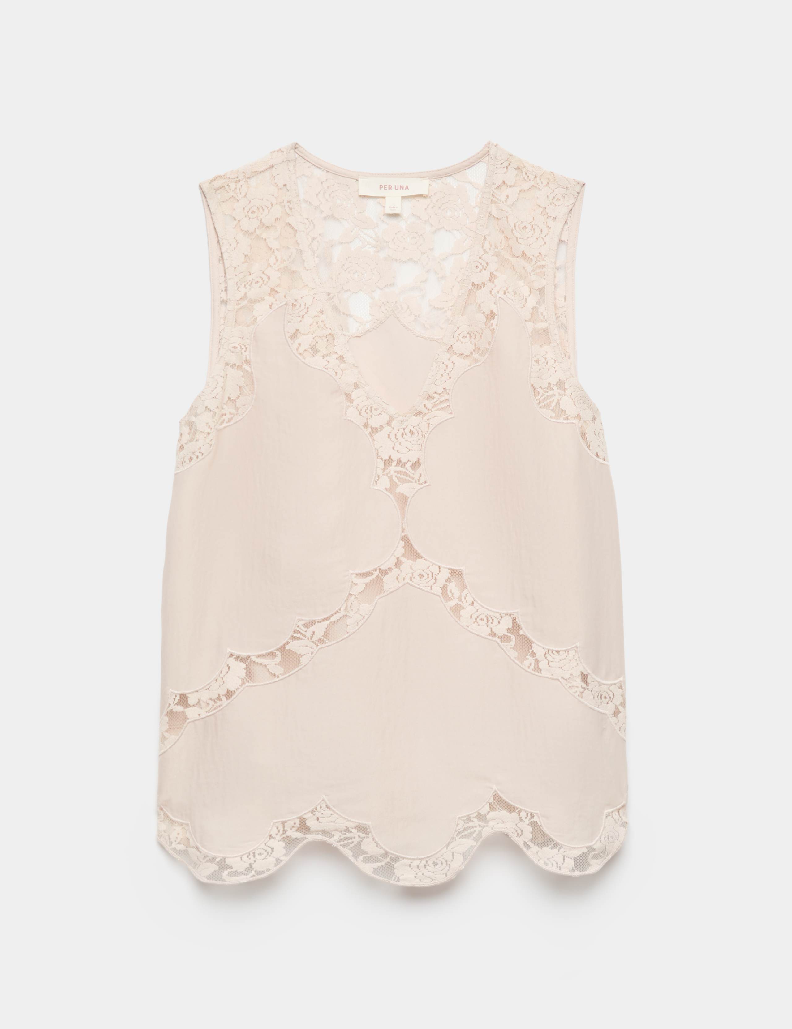 Satin Lace Scallop Trim Cami Top 1 of 1