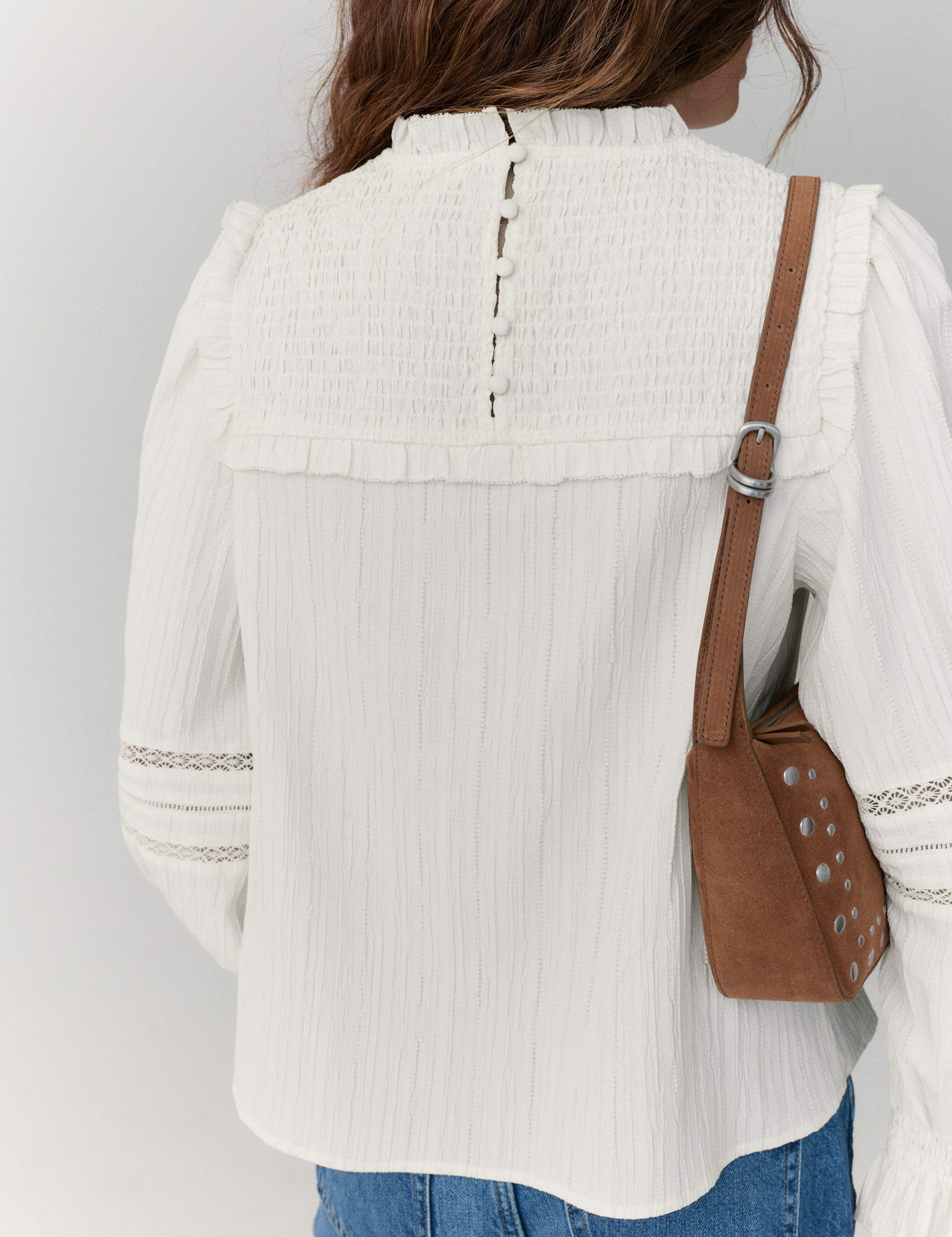 Textured Frill Neck Shirred Blouse 6 of 6