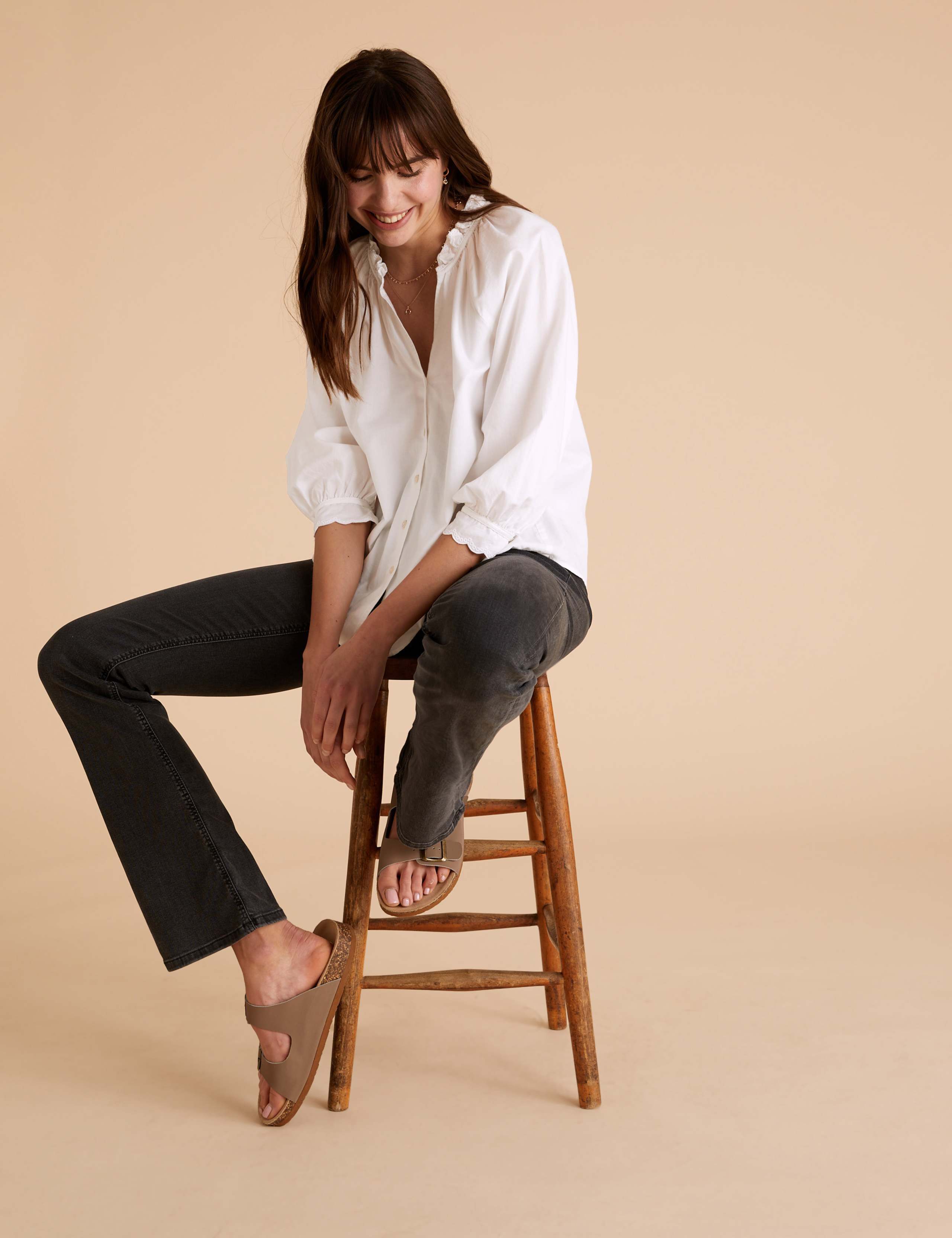 Pure Cotton V-Neck Frill Detail Blouse 1 of 5