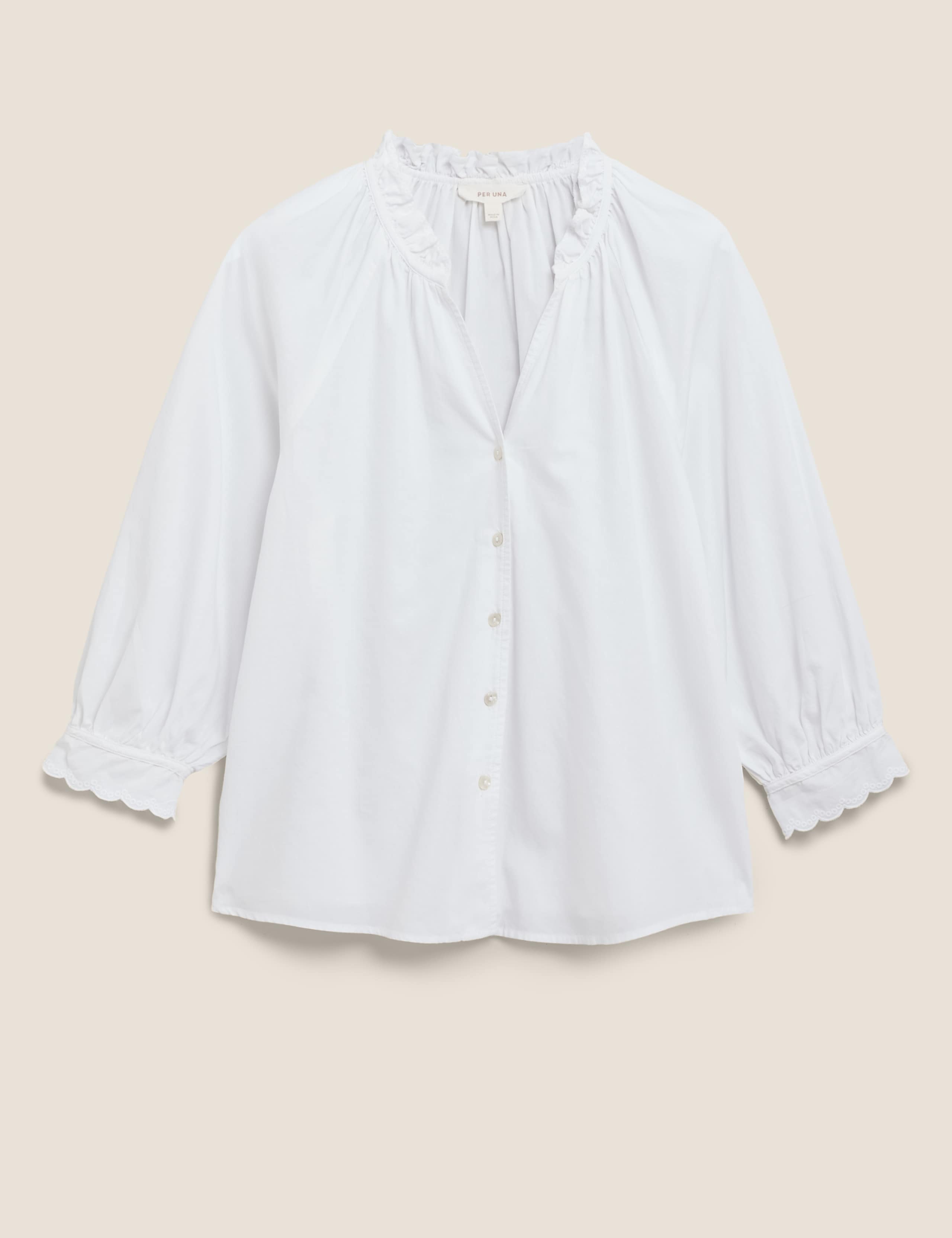 Pure Cotton V-Neck Frill Detail Blouse 2 of 5