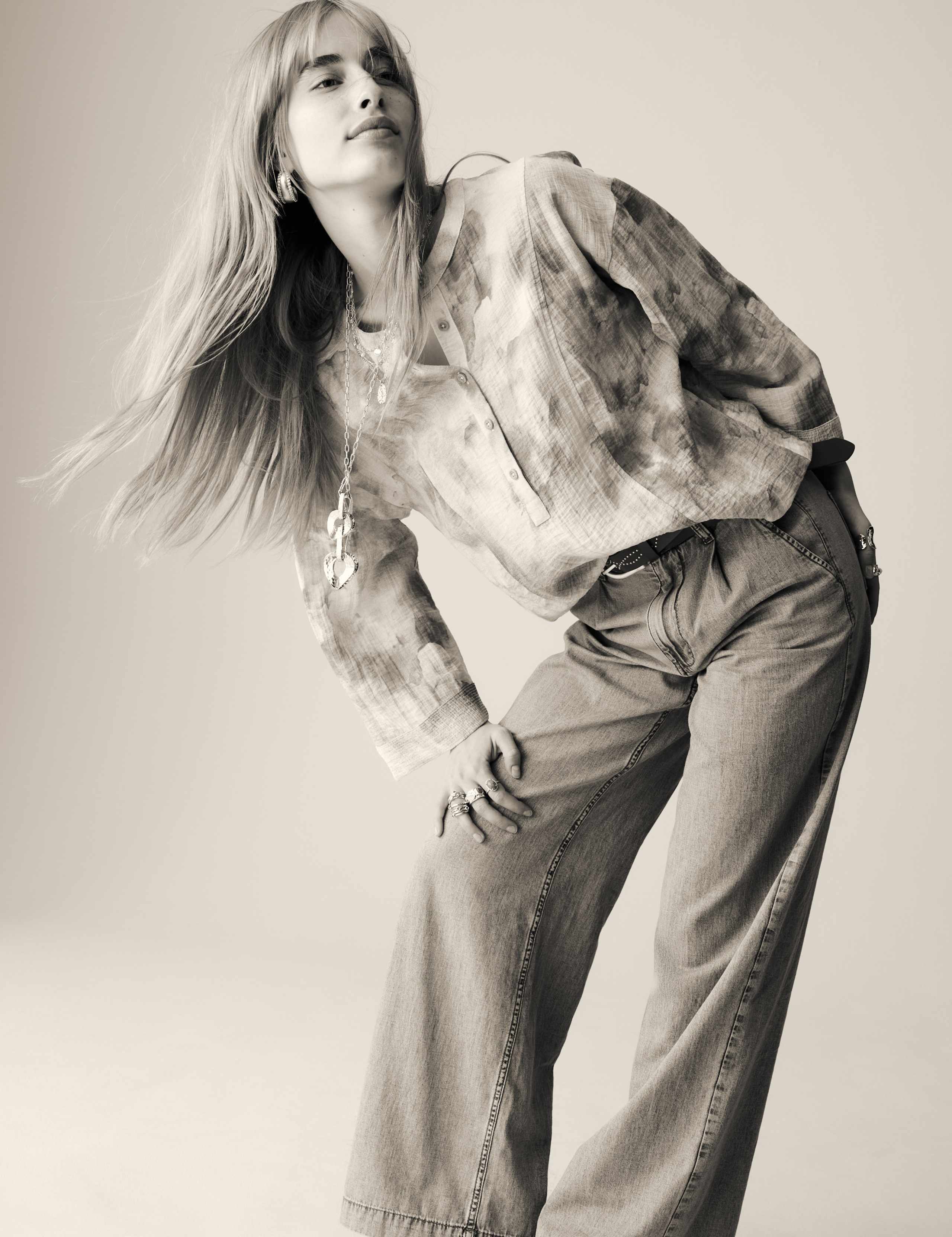 Printed Textured Button Detail Relaxed Blouse 6 of 6