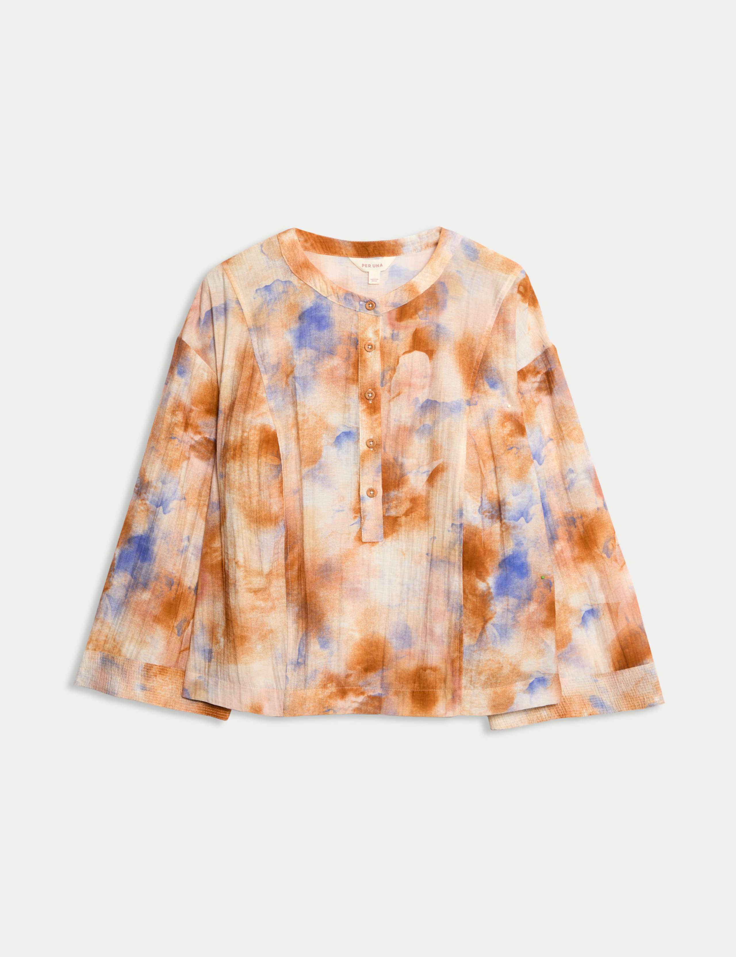 Printed Textured Button Detail Relaxed Blouse 2 of 6