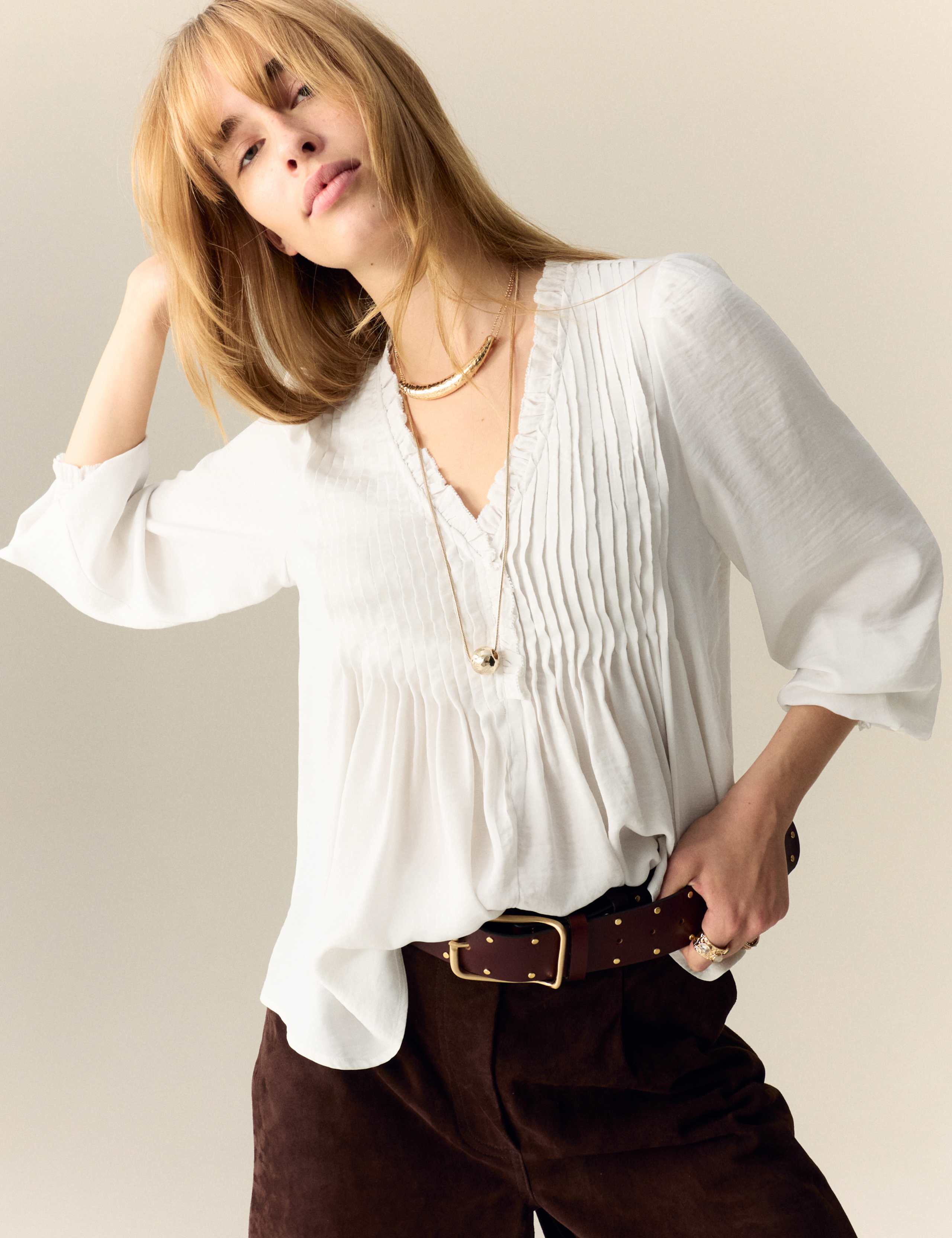 Ruffle V-Neck Long Sleeve Blouse 4 of 5