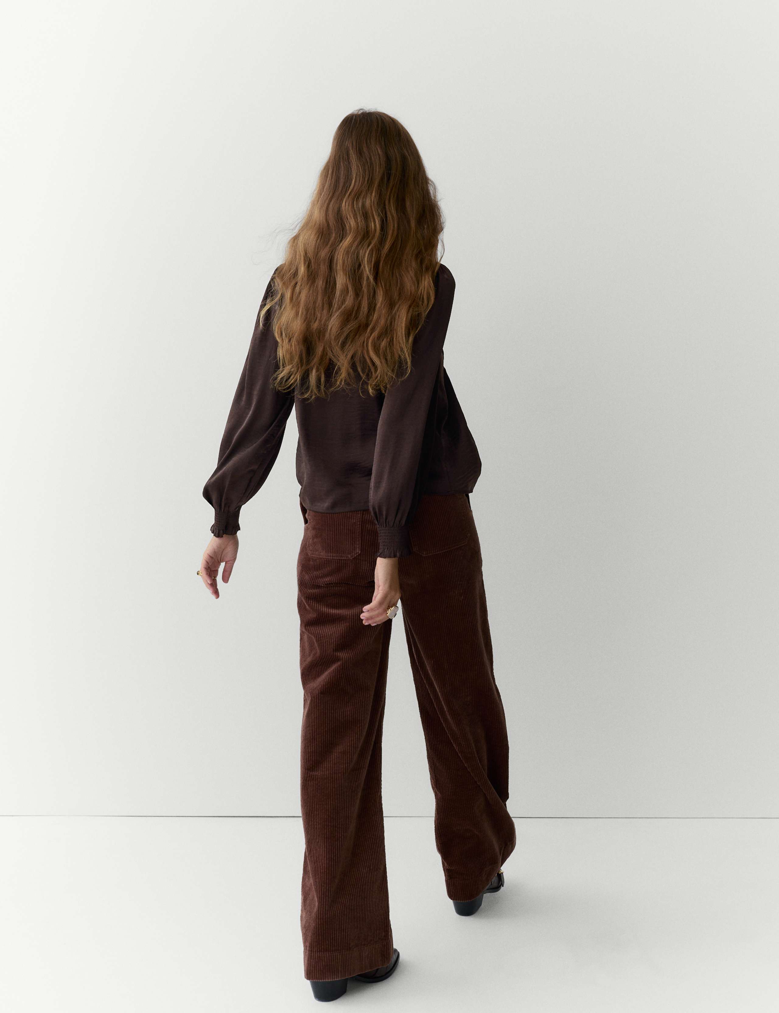 Satin V-Neck Ruffle Pleat Detail Blouse 5 of 5