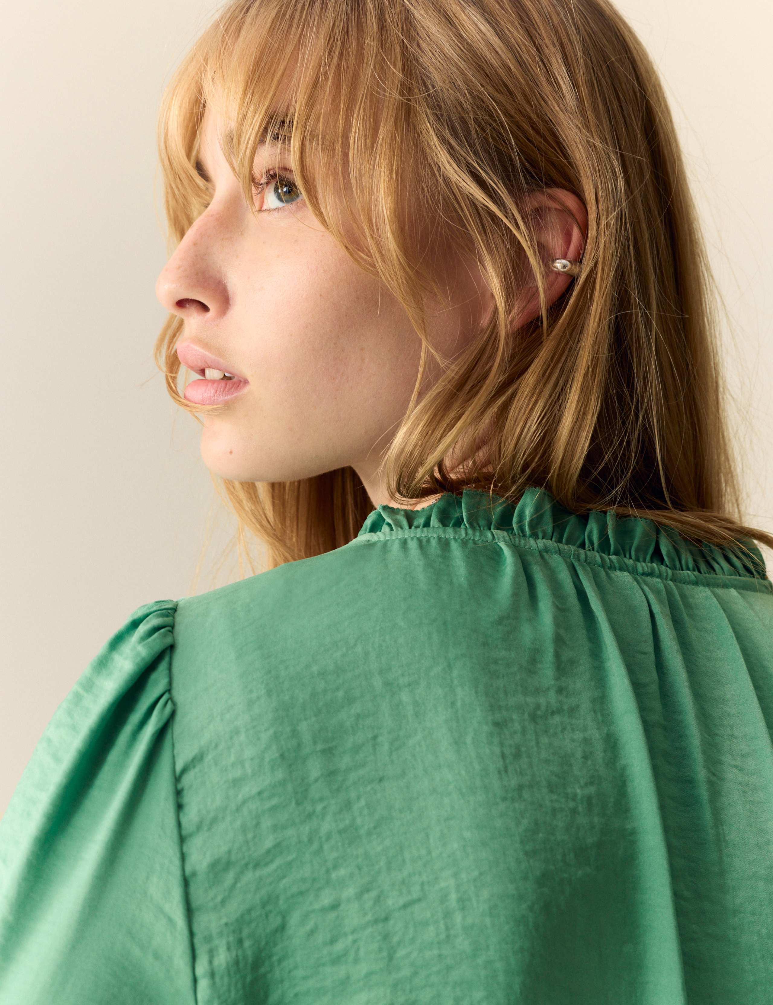 Satin V-Neck Ruffle Pleat Detail Blouse 4 of 5