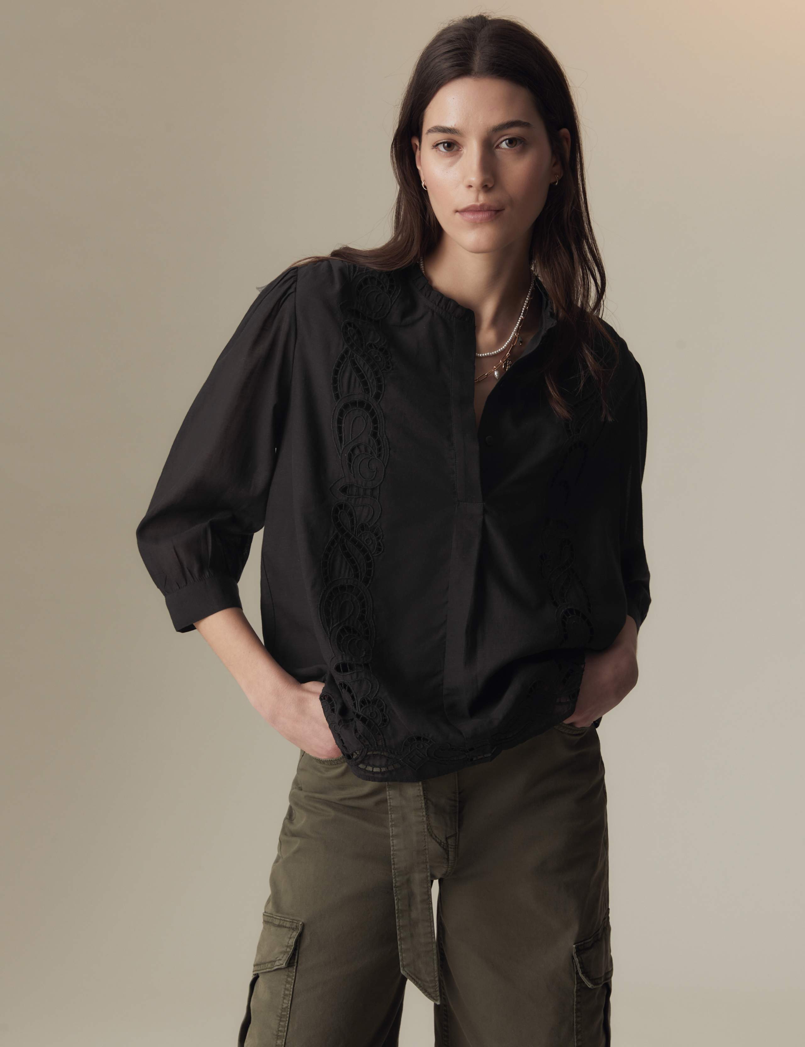 Cotton Rich Embroidered Frill Detail Blouse 1 of 6