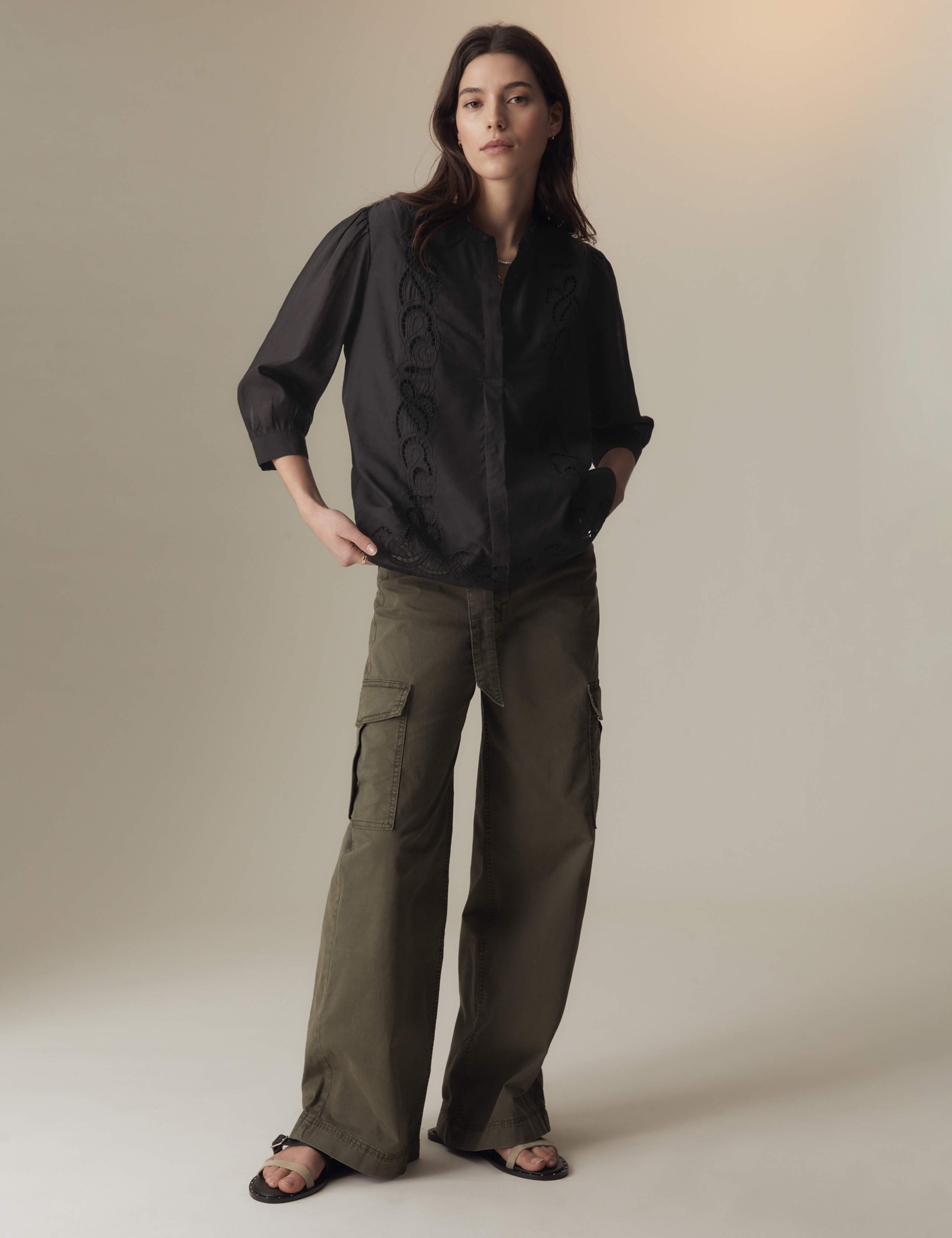 Cotton Rich Embroidered Frill Detail Blouse 4 of 6