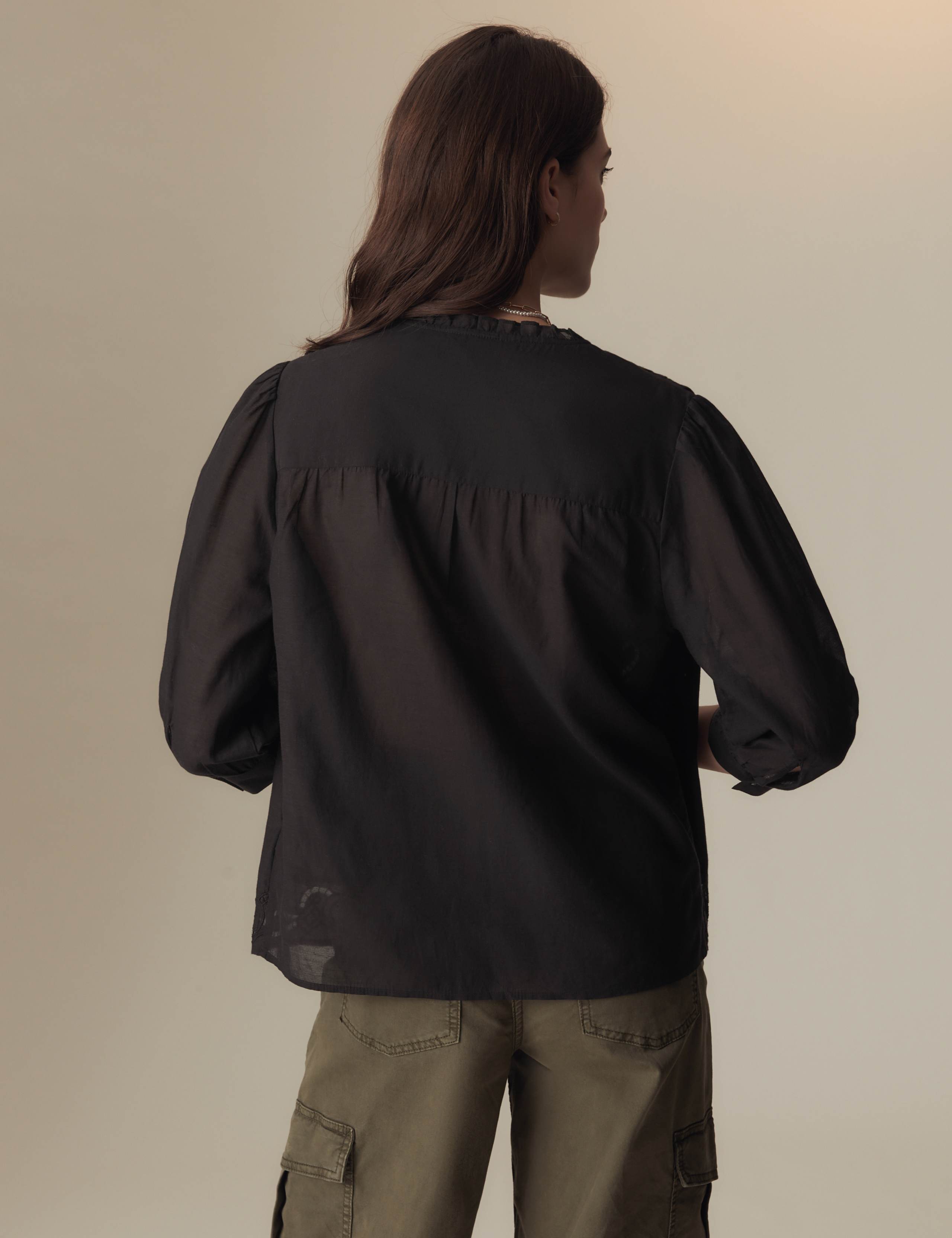 Cotton Rich Embroidered Frill Detail Blouse 5 of 6