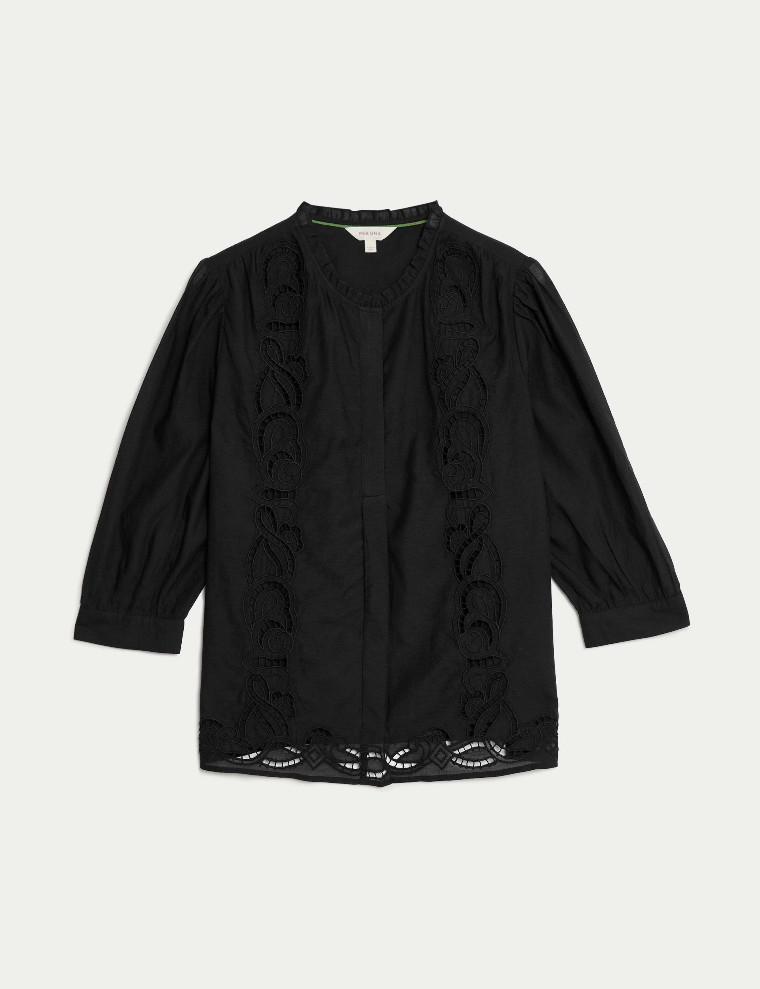 Cotton Rich Embroidered Frill Detail Blouse 2 of 6