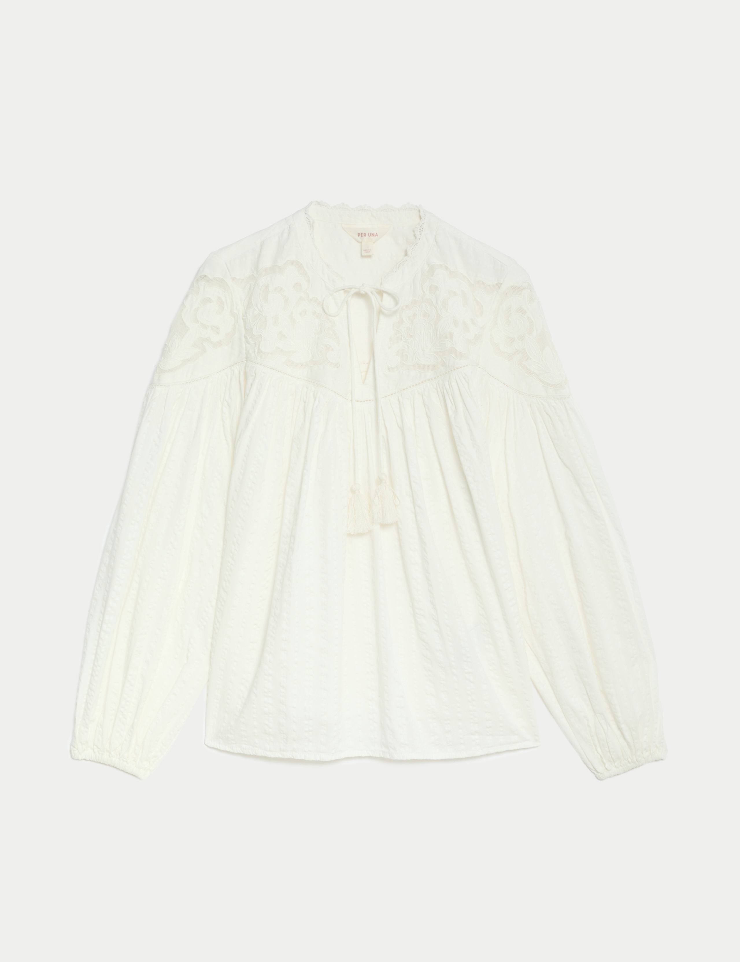 Cotton Rich Embroidered V-Neck Blouse 1 of 1