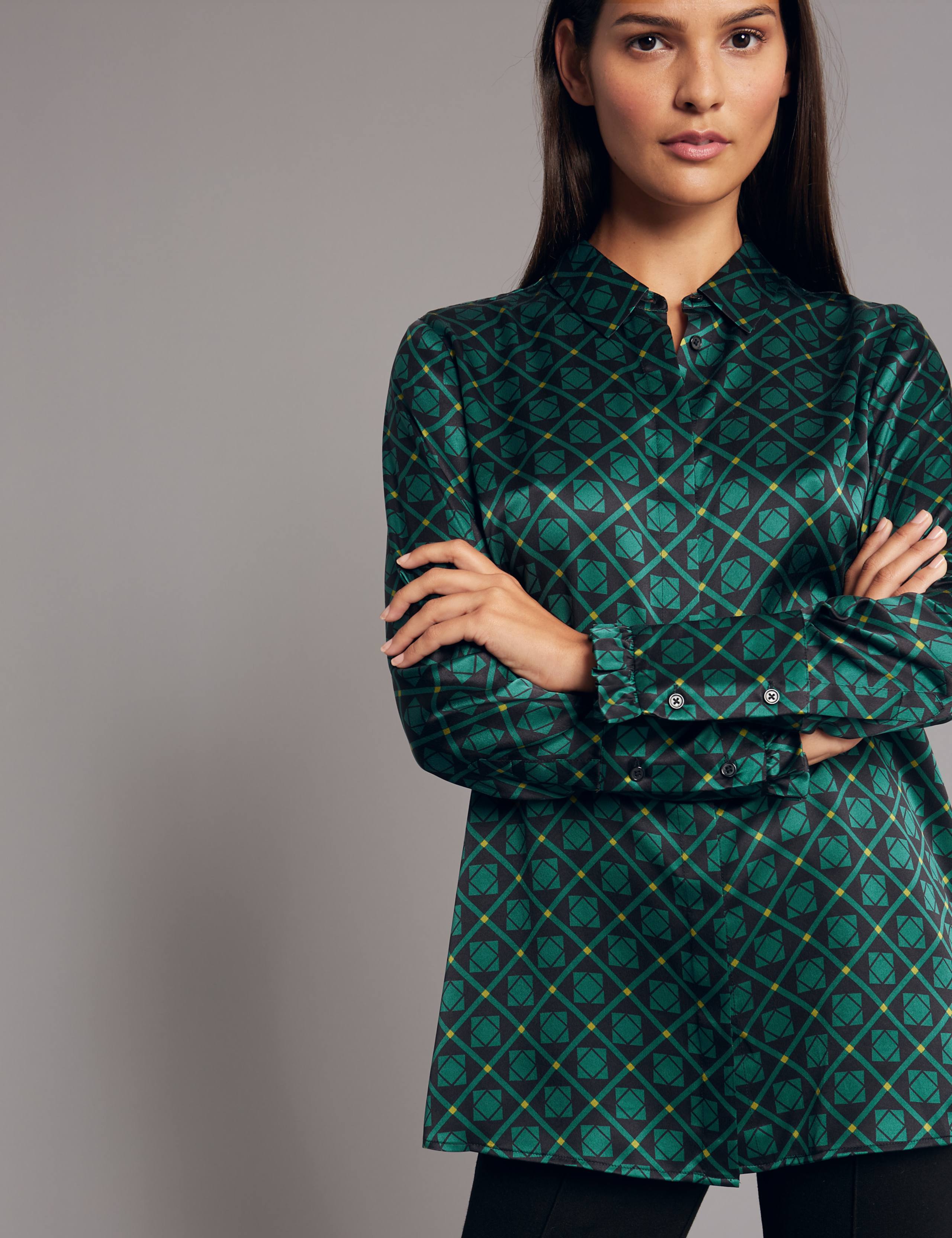 Pure Silk Printed Frill Cuff Shirt 1 of 5