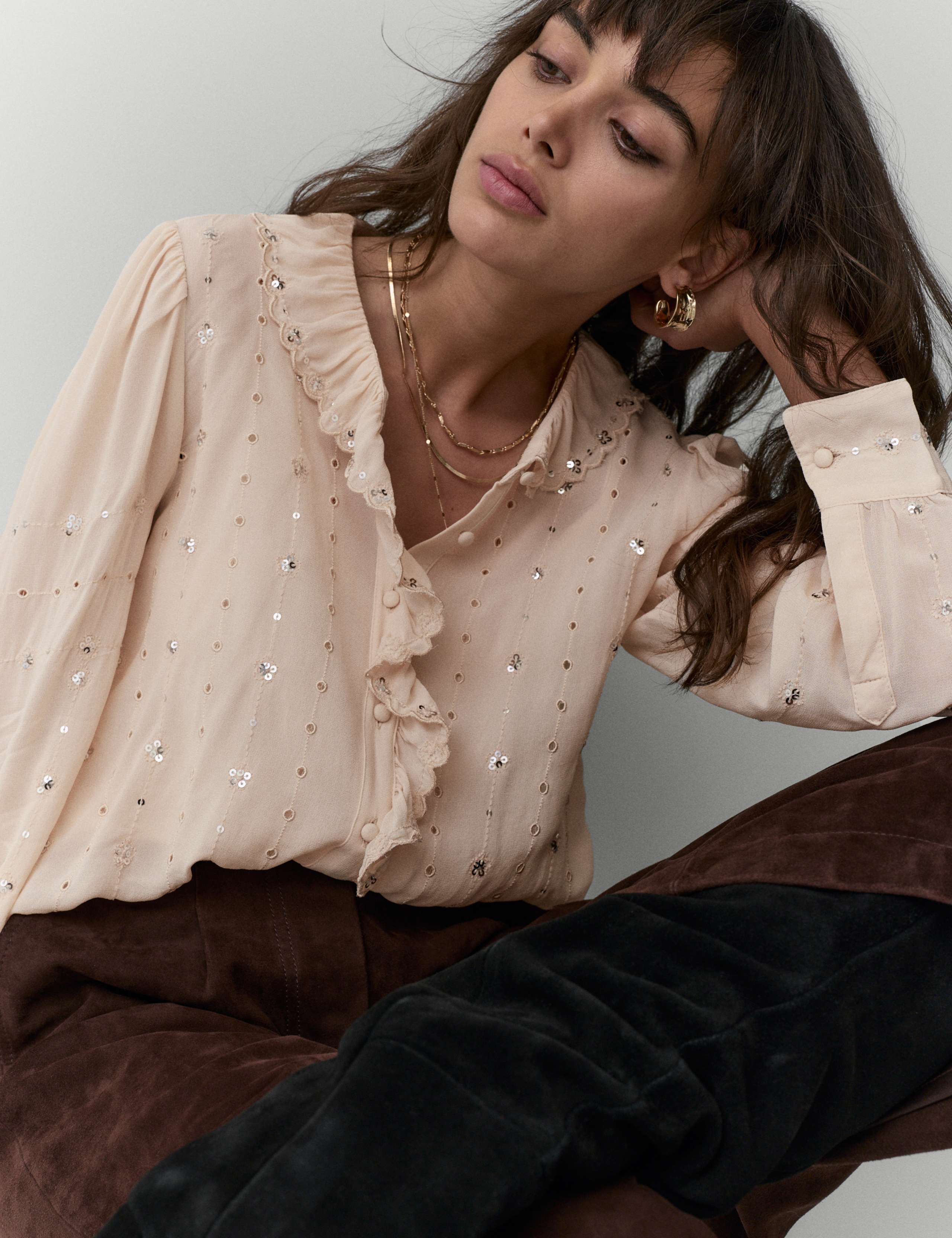 Sheer Sequin Ruffle Shirt 1 of 5