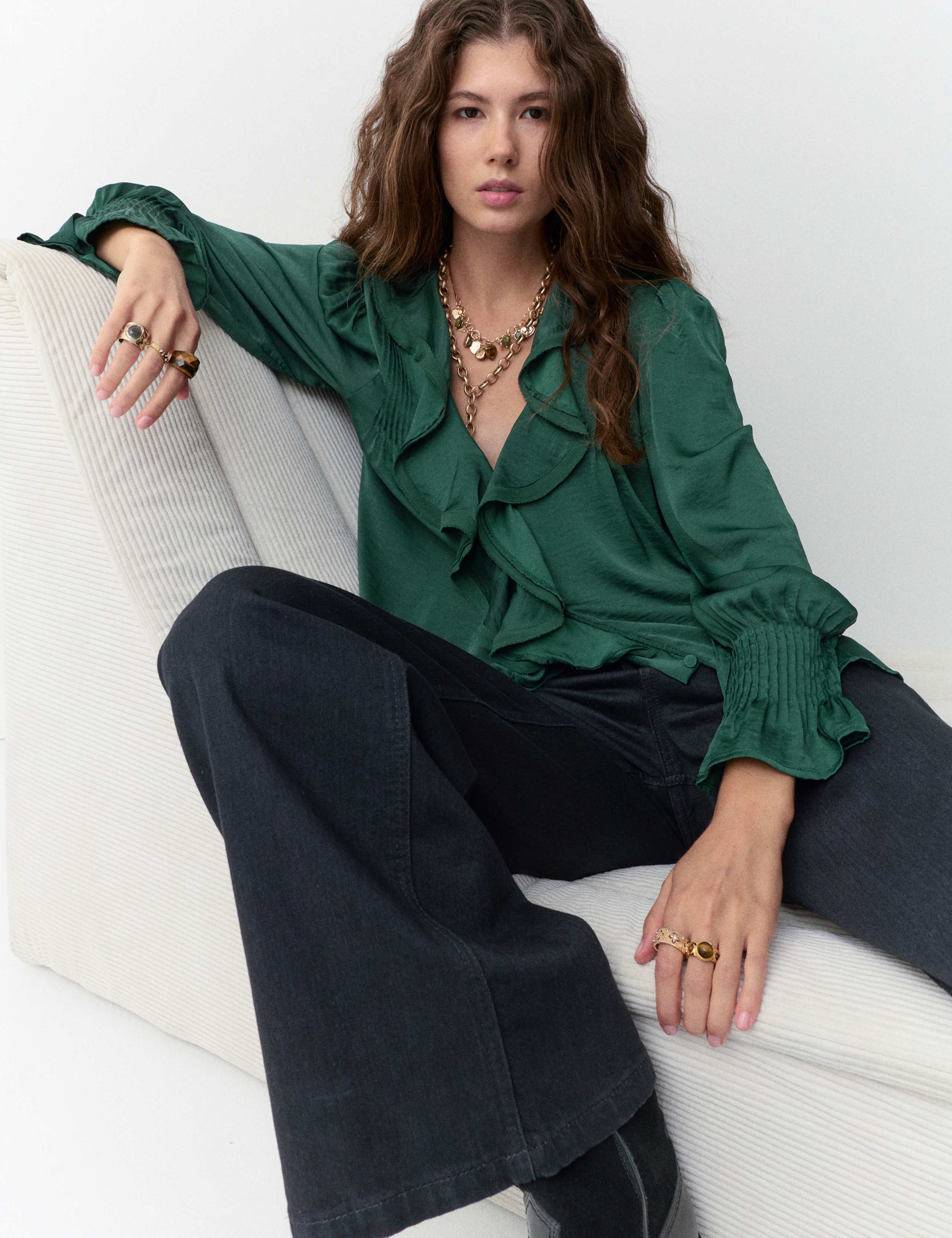 V-Neck Ruffle Pintuck Blouse 1 of 5