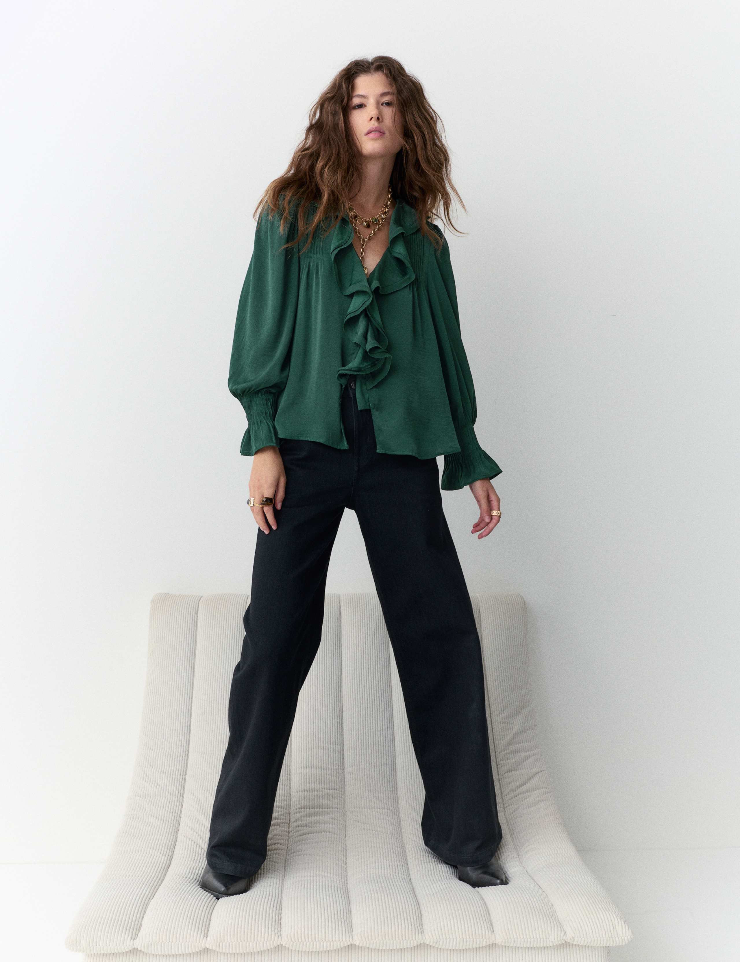 V-Neck Ruffle Pintuck Blouse 5 of 5