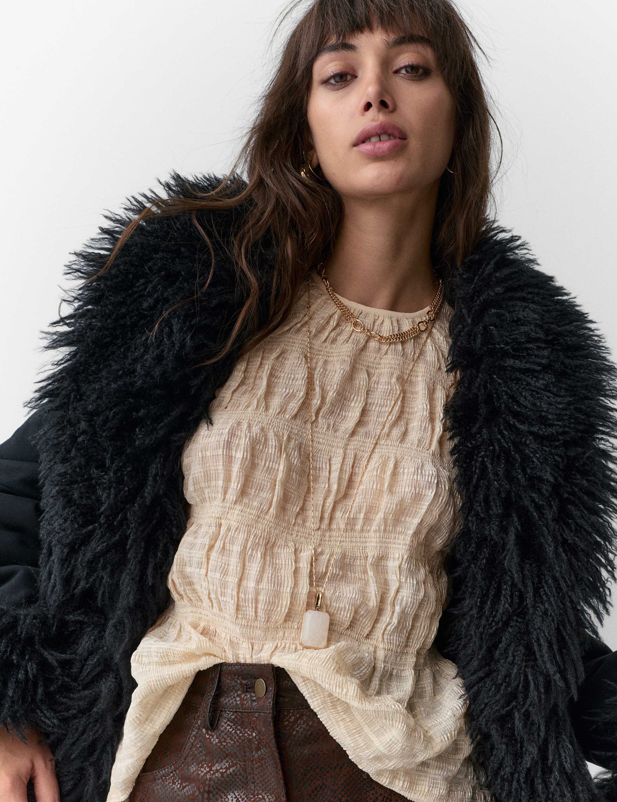 Crinkle Metallic Shirred Blouse 1 of 5